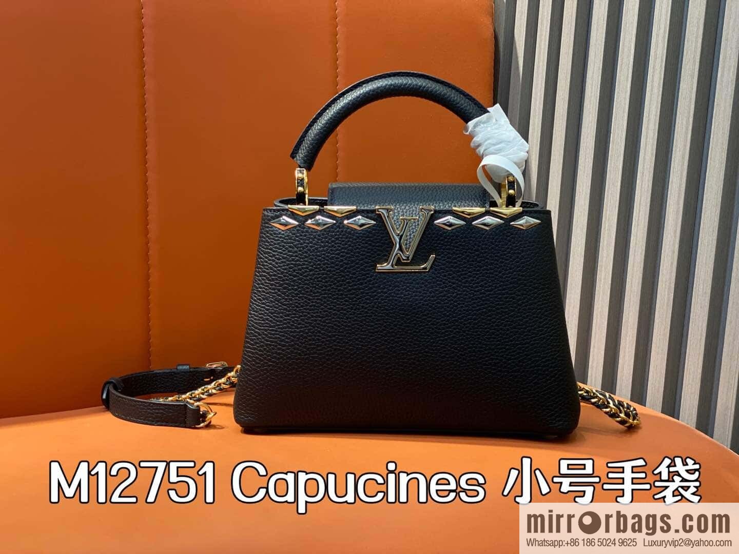 [Original order boutique] M12751 black full leather rhombus, full leather cap that English series, this Capucines small handbag