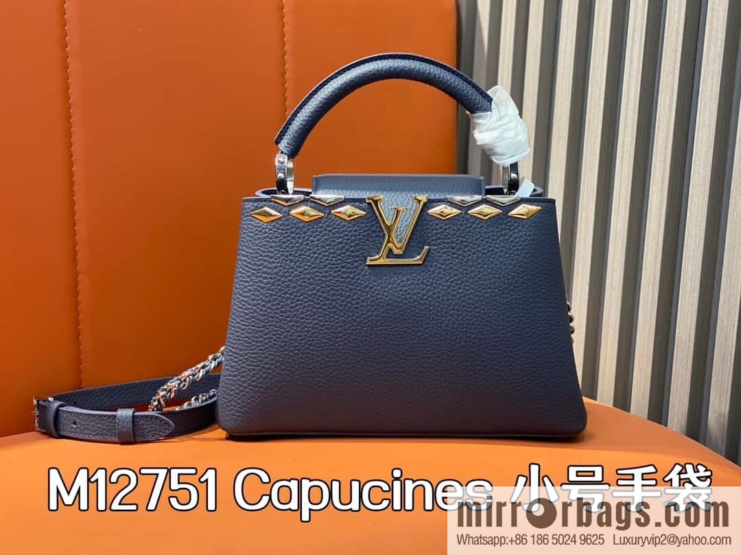 [Original order boutique] M12751 dark blue full leather rhombus model, full leather cap that English series, this Capucines small handbag
