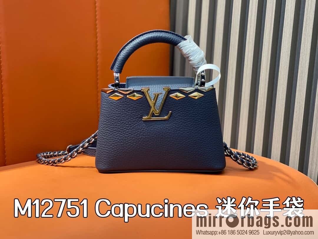 [Original order boutique] M12751 dark blue full leather rhombus model, full leather cap that English series, this Capucines mini handbag