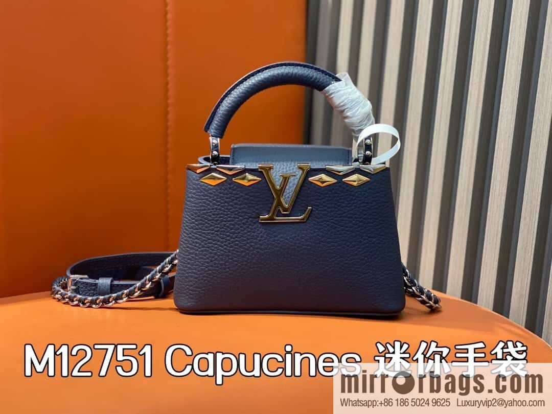 [Original order boutique] M12751 dark blue full leather rhombus model, full leather cap that English series, this Capucines mini handbag