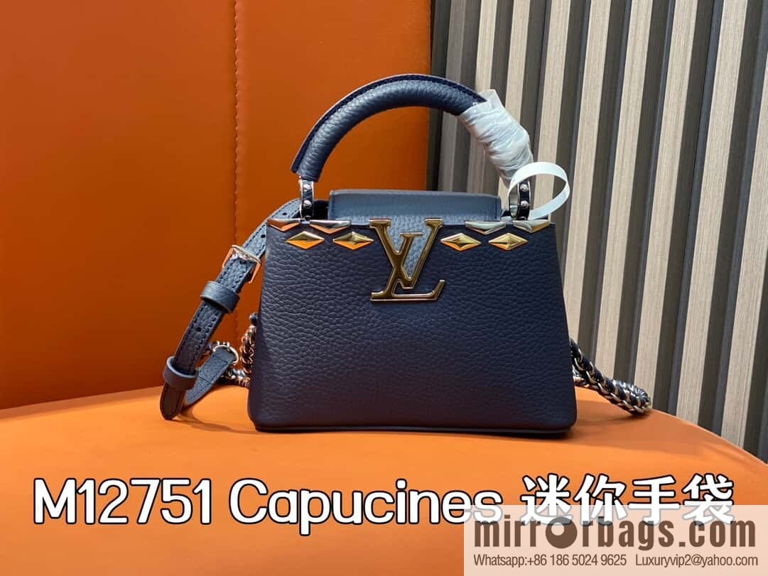 [Original order boutique] M12751 dark blue full leather rhombus model, full leather cap that English series, this Capucines mini handbag