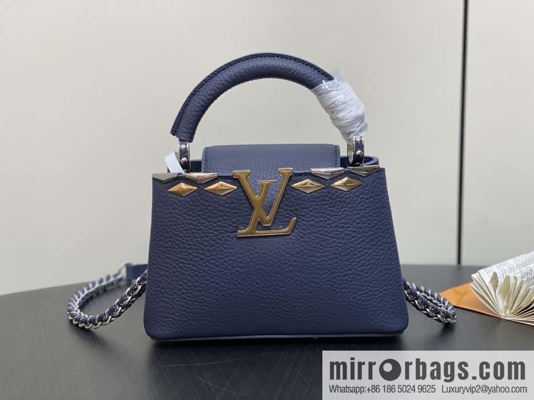 [Original order boutique] M12751 dark blue full leather rhombus model, full leather cap that English series, this Capucines mini handbag