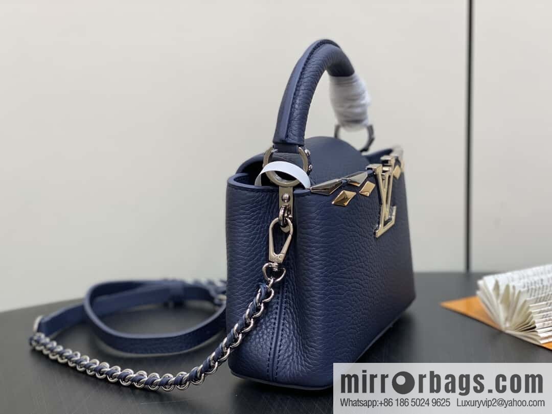 [Original order boutique] M12751 dark blue full leather rhombus model, full leather cap that English series, this Capucines mini handbag
