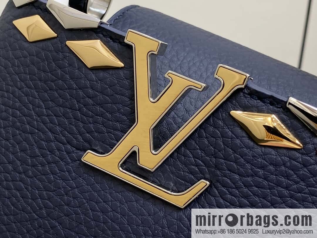 [Original order boutique] M12751 dark blue full leather rhombus model, full leather cap that English series, this Capucines mini handbag