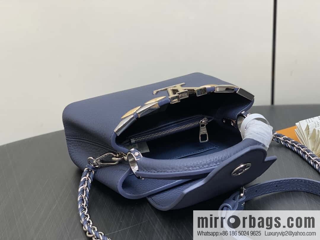 [Original order boutique] M12751 dark blue full leather rhombus model, full leather cap that English series, this Capucines mini handbag