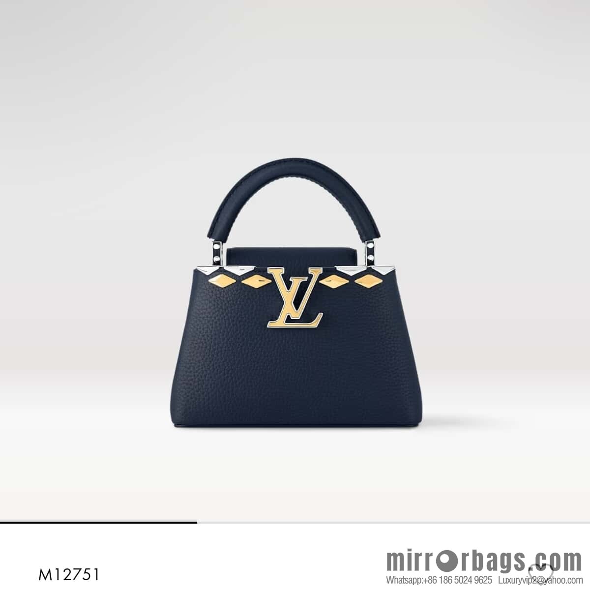 [Original order boutique] M12751 dark blue full leather rhombus model, full leather cap that English series, this Capucines mini handbag