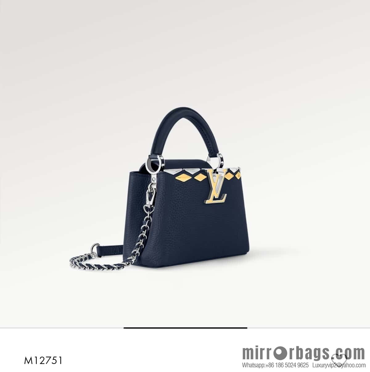 [Original order boutique] M12751 dark blue full leather rhombus model, full leather cap that English series, this Capucines mini handbag