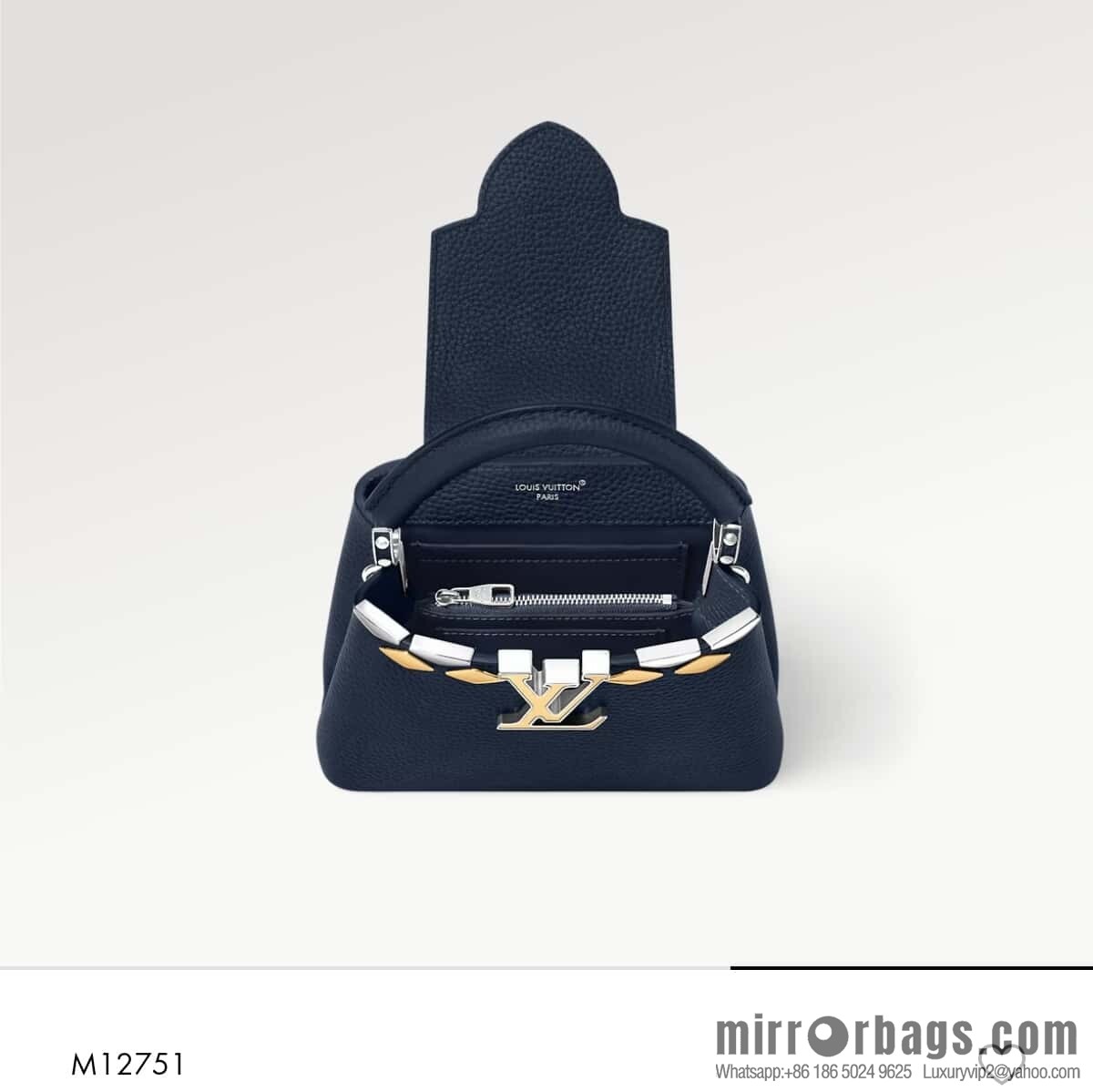 [Original order boutique] M12751 dark blue full leather rhombus model, full leather cap that English series, this Capucines mini handbag