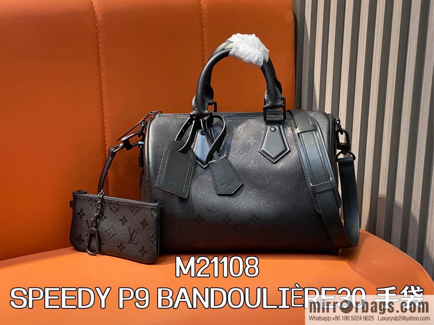 [Original order boutique] M21108 black full leather, pillow bag speedy series SPEEDY P9 BANDOULIZRE30 handbag