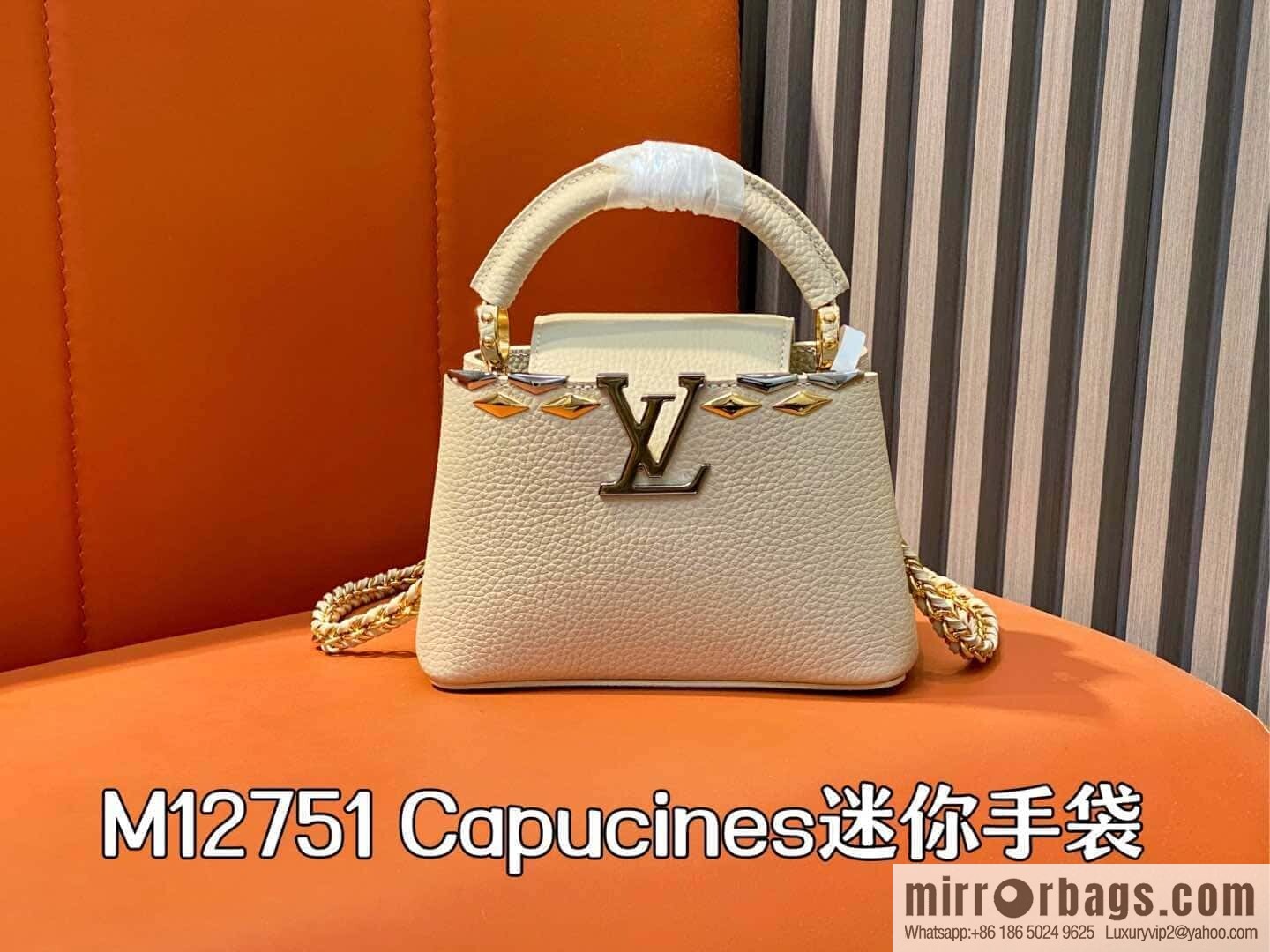 [Original order boutique] M12751 rice white full leather rhombus model, full leather cap that English series, this Capucines mini handbag