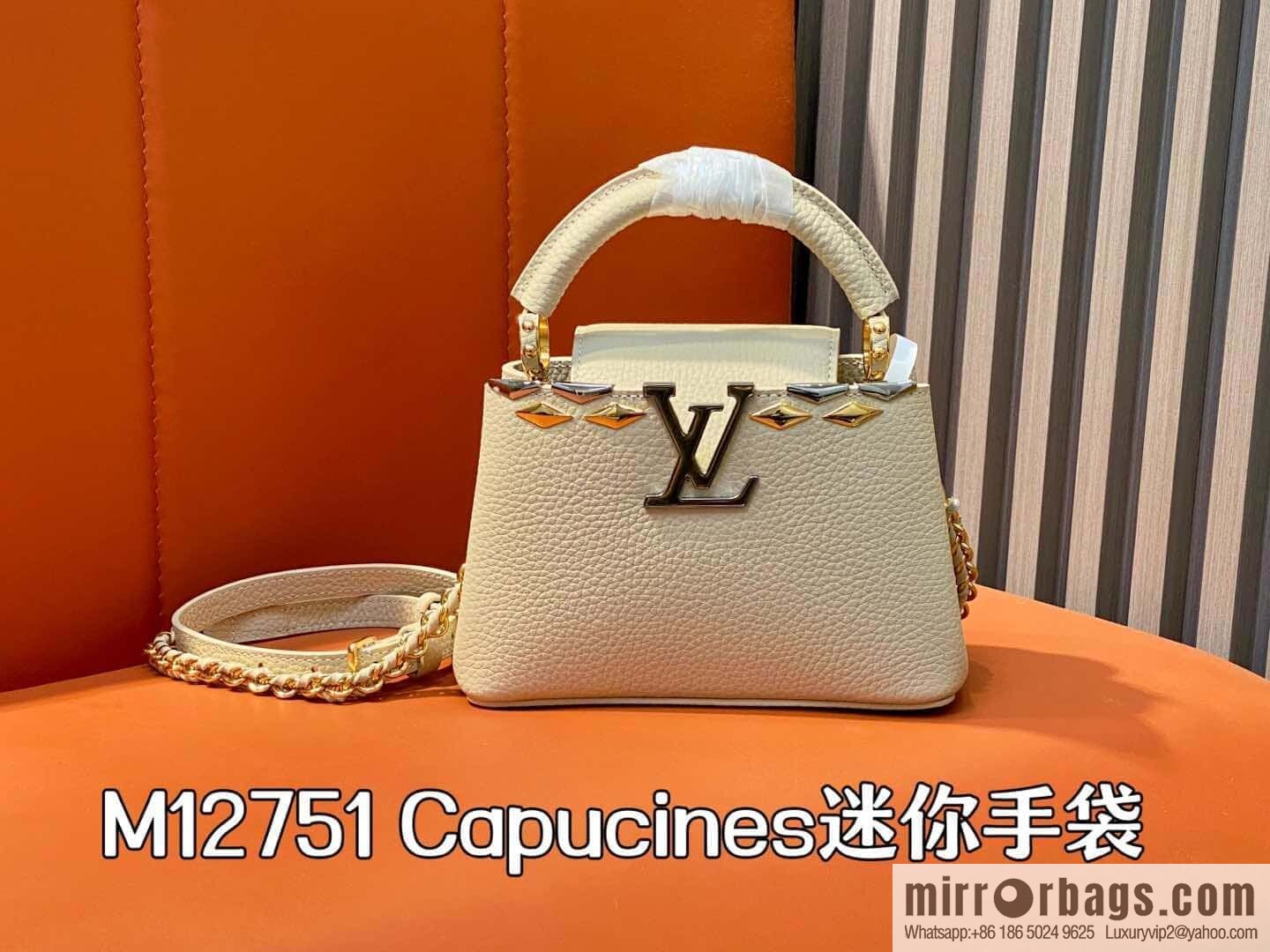 [Original order boutique] M12751 rice white full leather rhombus model, full leather cap that English series, this Capucines mini handbag