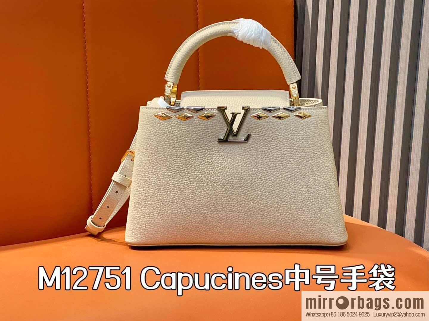 [Original order boutique] M12751 rice white full leather rhombus model, full leather cap that English series, this Capucines medium handbag