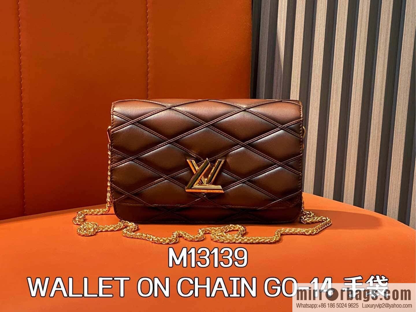 [Original order boutique] M13139 caramel color, full leather rhombus chain bag WALLET ON CHAIN GO-14 handbag