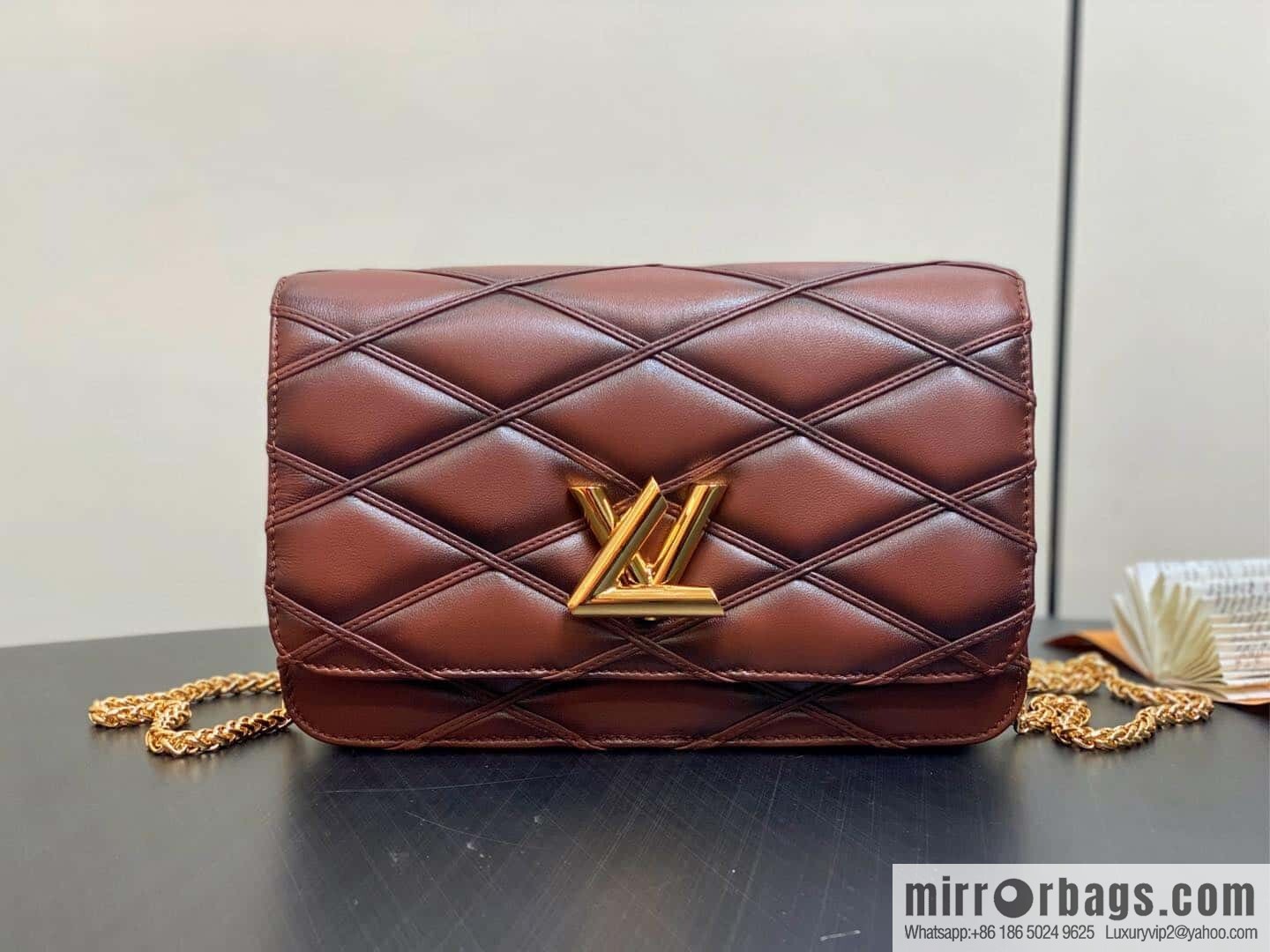 [Original order boutique] M13139 caramel color, full leather rhombus chain bag WALLET ON CHAIN GO-14 handbag