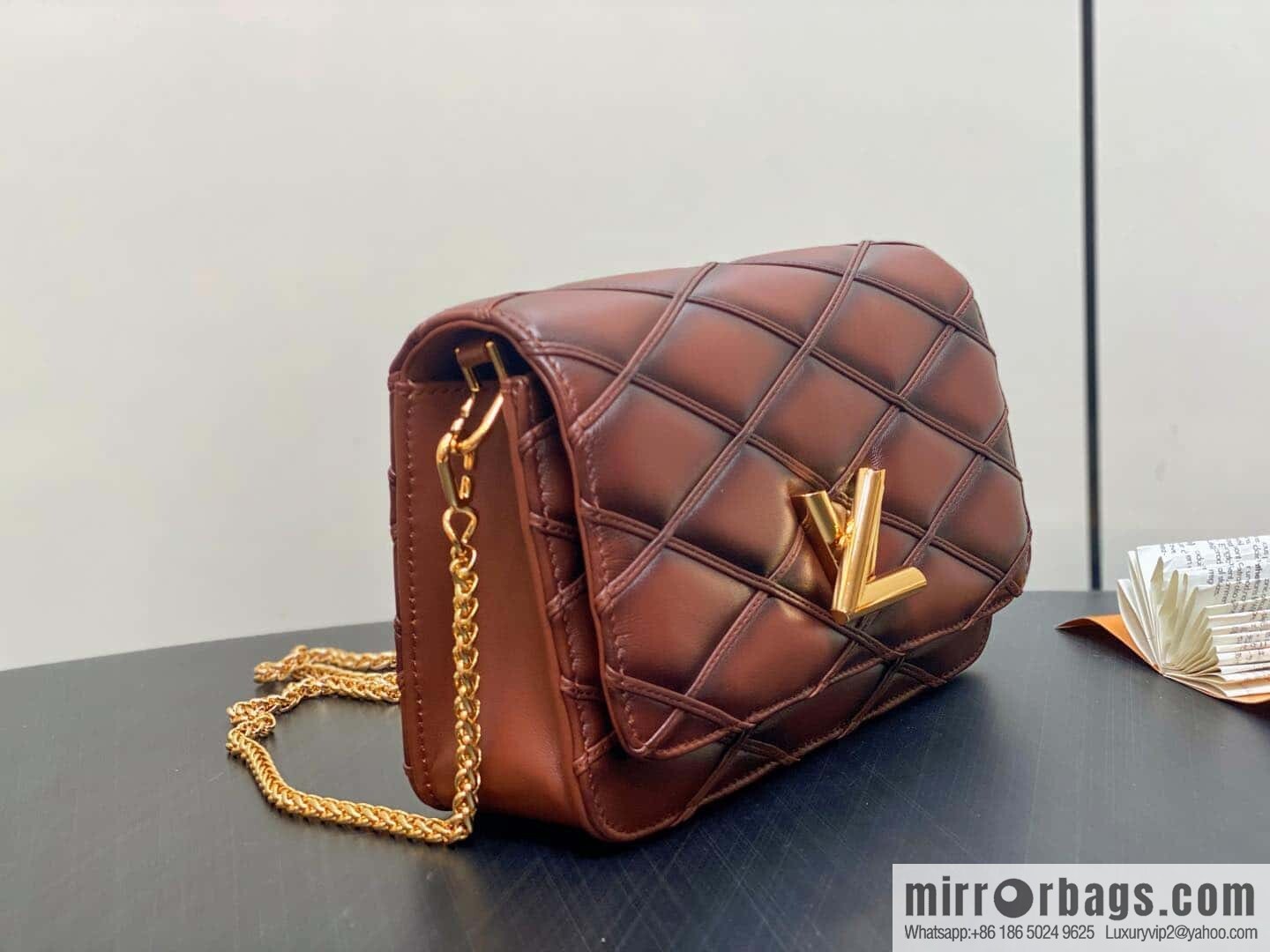 [Original order boutique] M13139 caramel color, full leather rhombus chain bag WALLET ON CHAIN GO-14 handbag