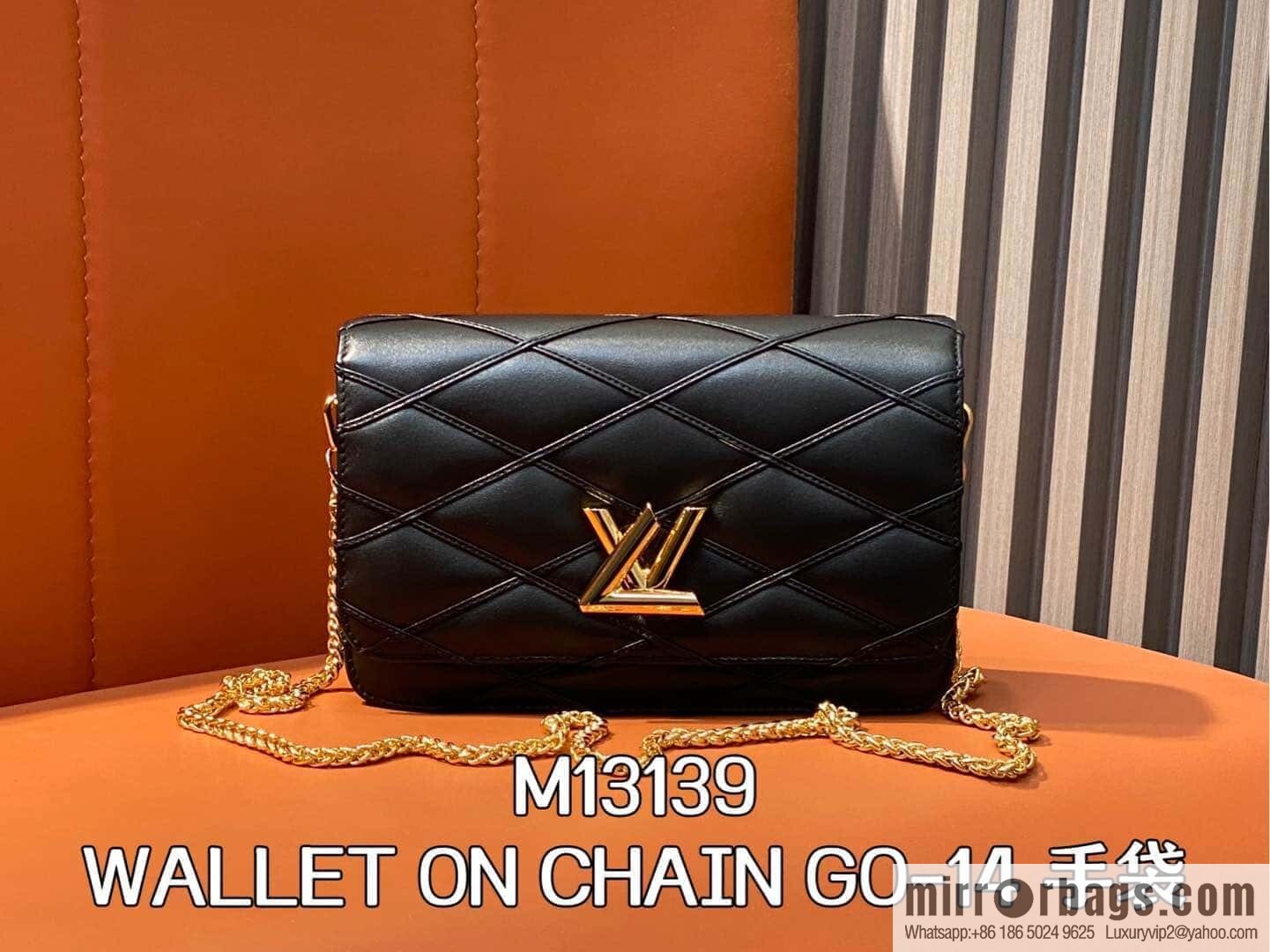 [Original order boutique] M13139 black, full leather rhombus chain bag WALLET ON CHAIN GO-14 handbag