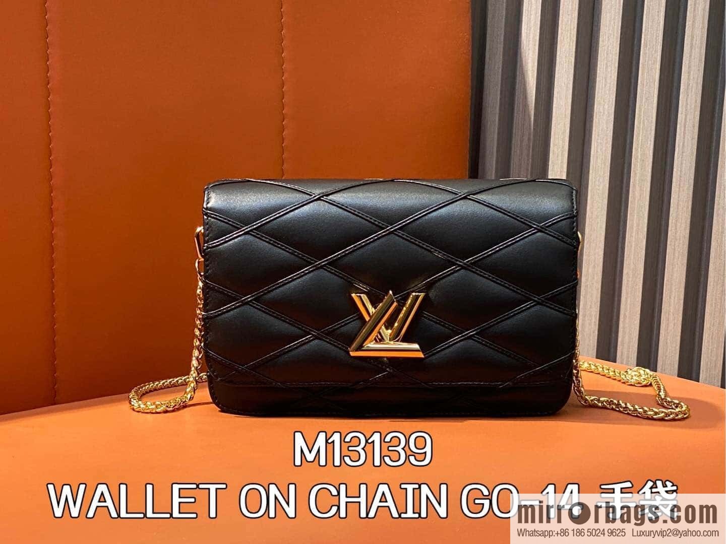 [Original order boutique] M13139 black, full leather rhombus chain bag WALLET ON CHAIN GO-14 handbag