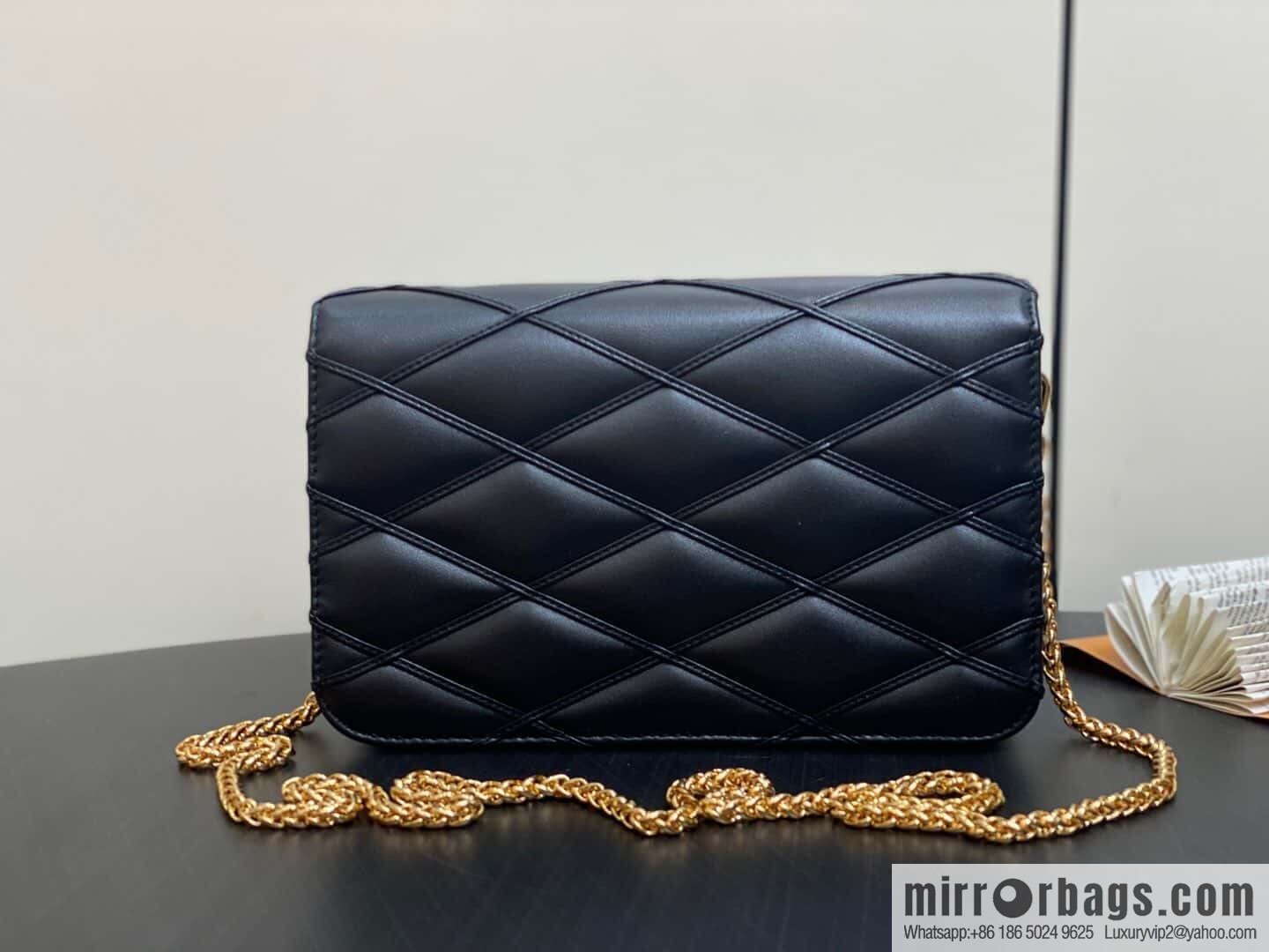 [Original order boutique] M13139 black, full leather rhombus chain bag WALLET ON CHAIN GO-14 handbag