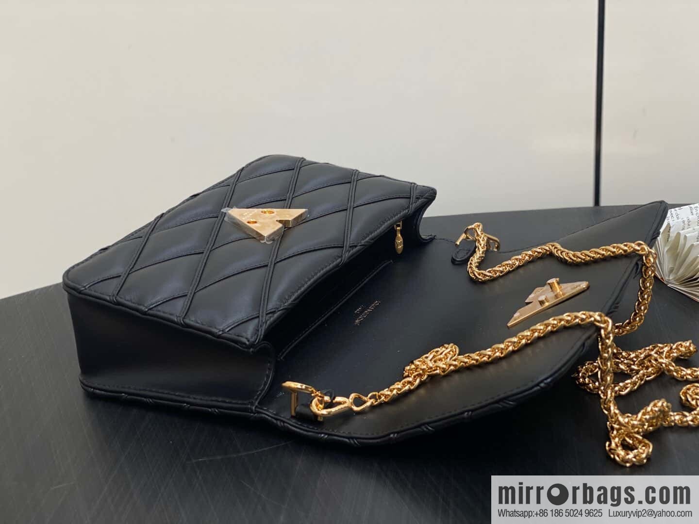 [Original order boutique] M13139 black, full leather rhombus chain bag WALLET ON CHAIN GO-14 handbag