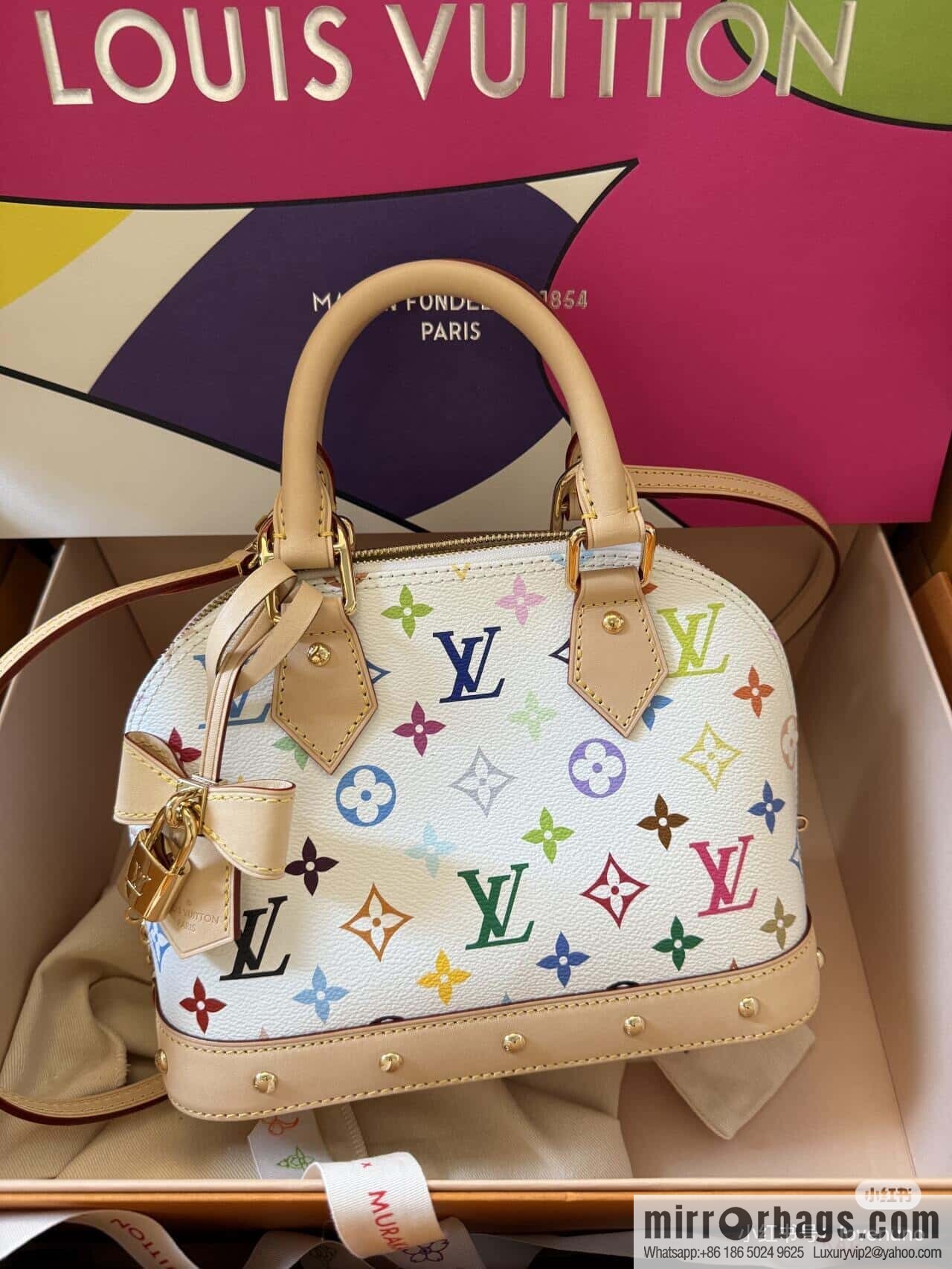 [Original order boutique] M53152 white color, presbyopia shell bag small alma bb handbag (Sancai - Murakami Takashi)