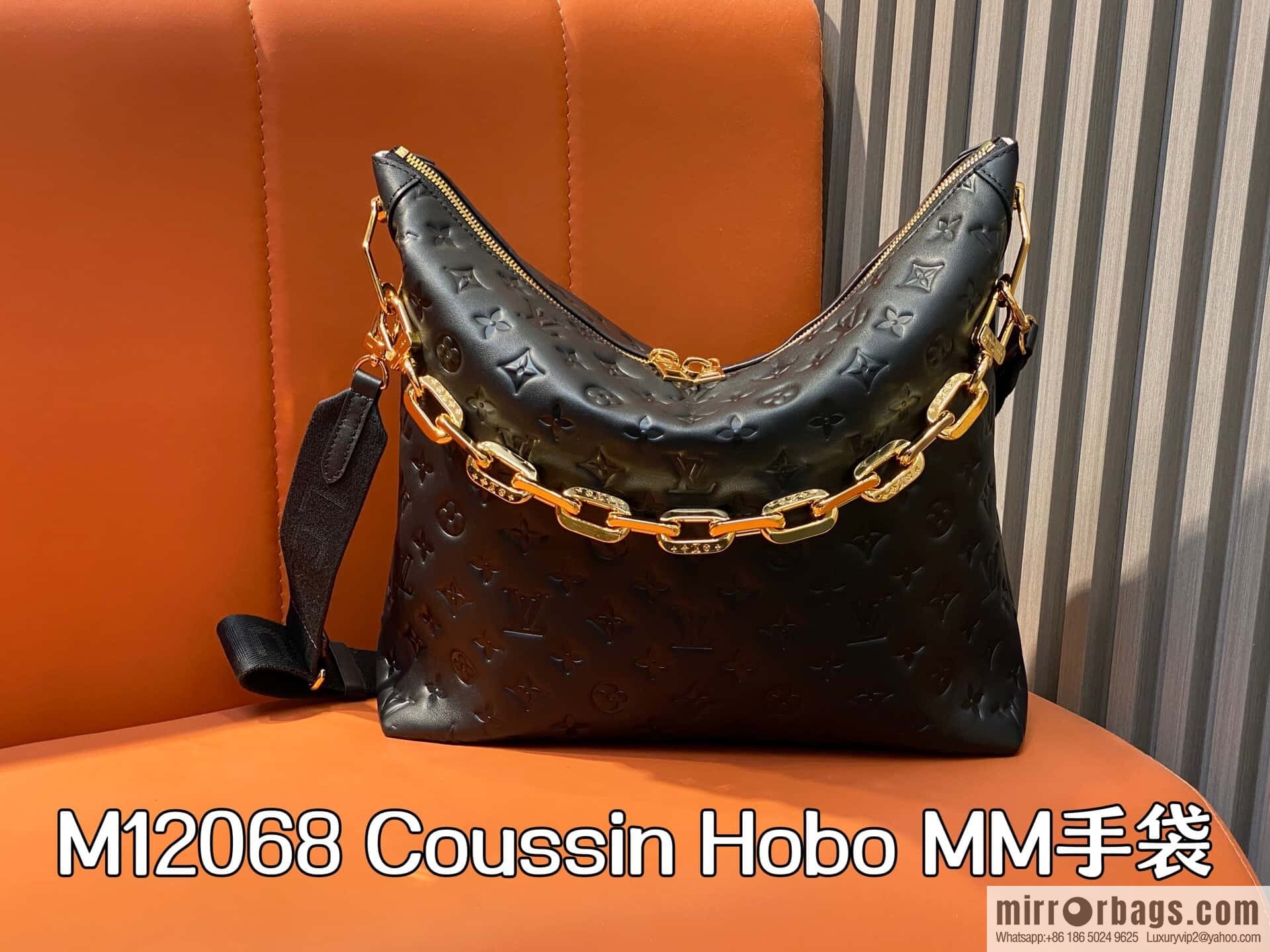 [Original order boutique] M12068 black, full leather chain bag Coussin Hobo MM handbag