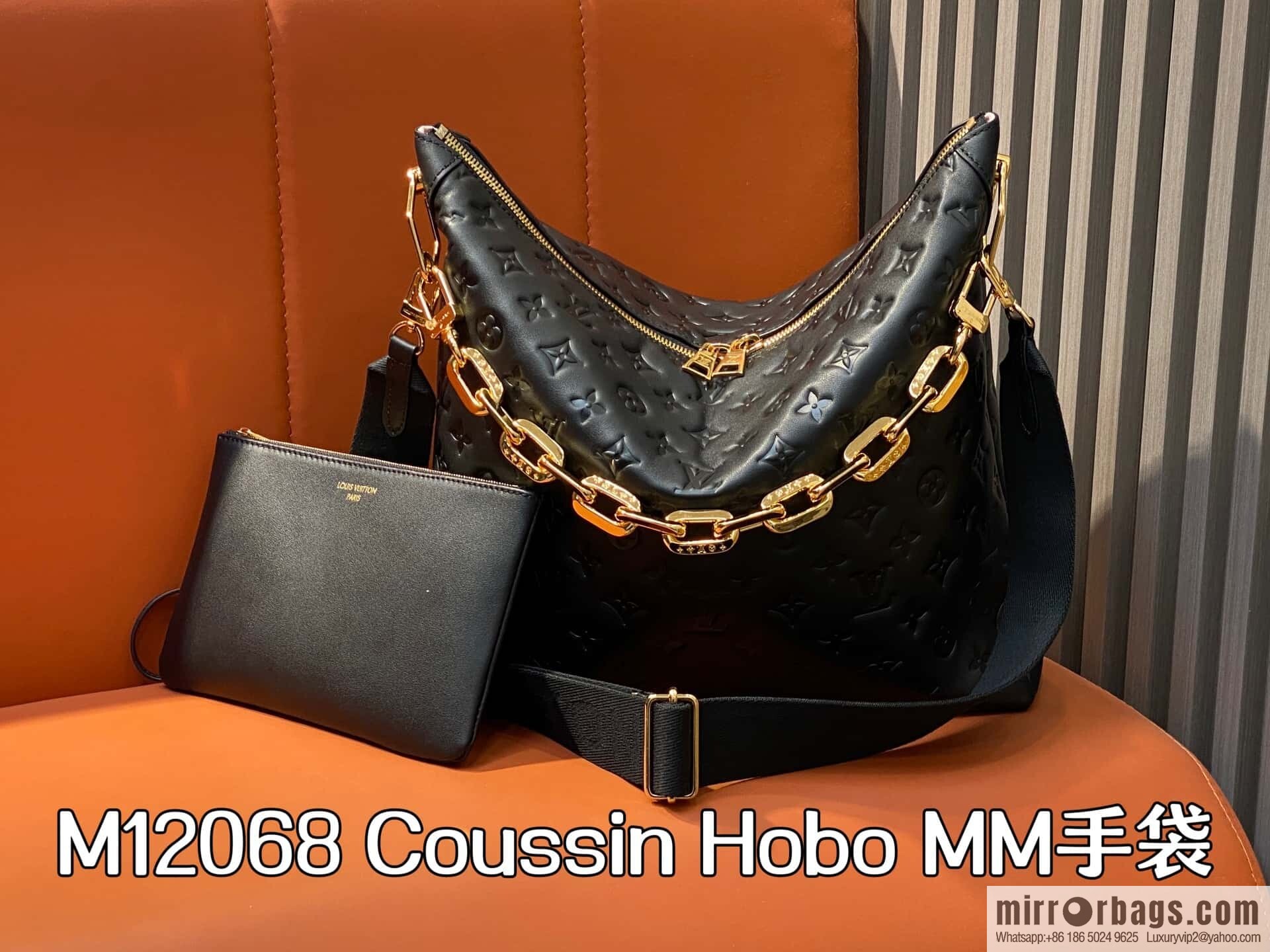 [Original order boutique] M12068 black, full leather chain bag Coussin Hobo MM handbag