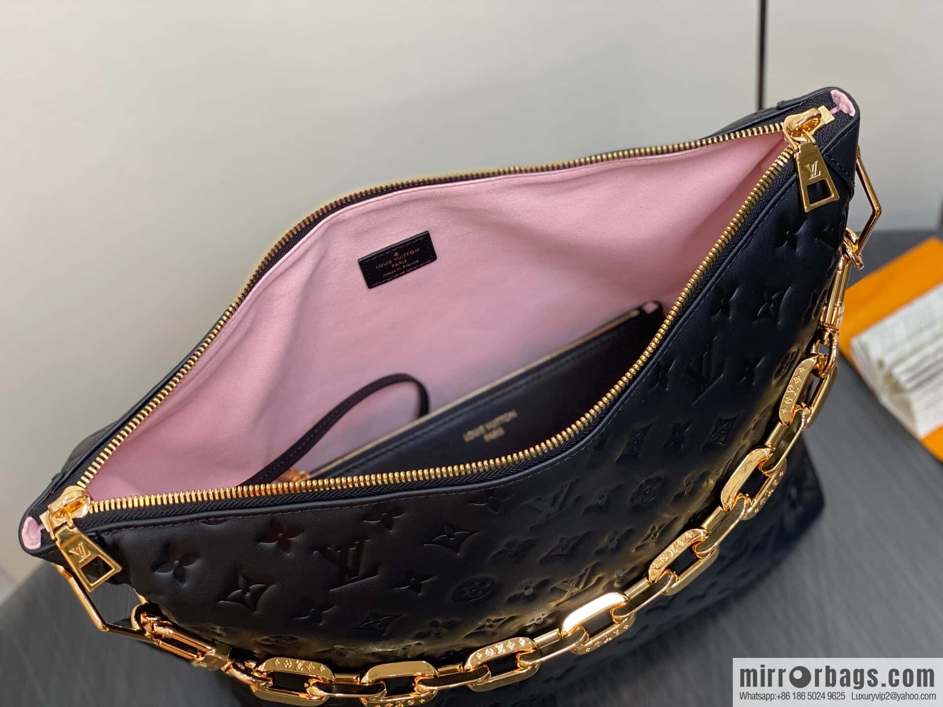 [Original order boutique] M12068 black, full leather chain bag Coussin Hobo MM handbag