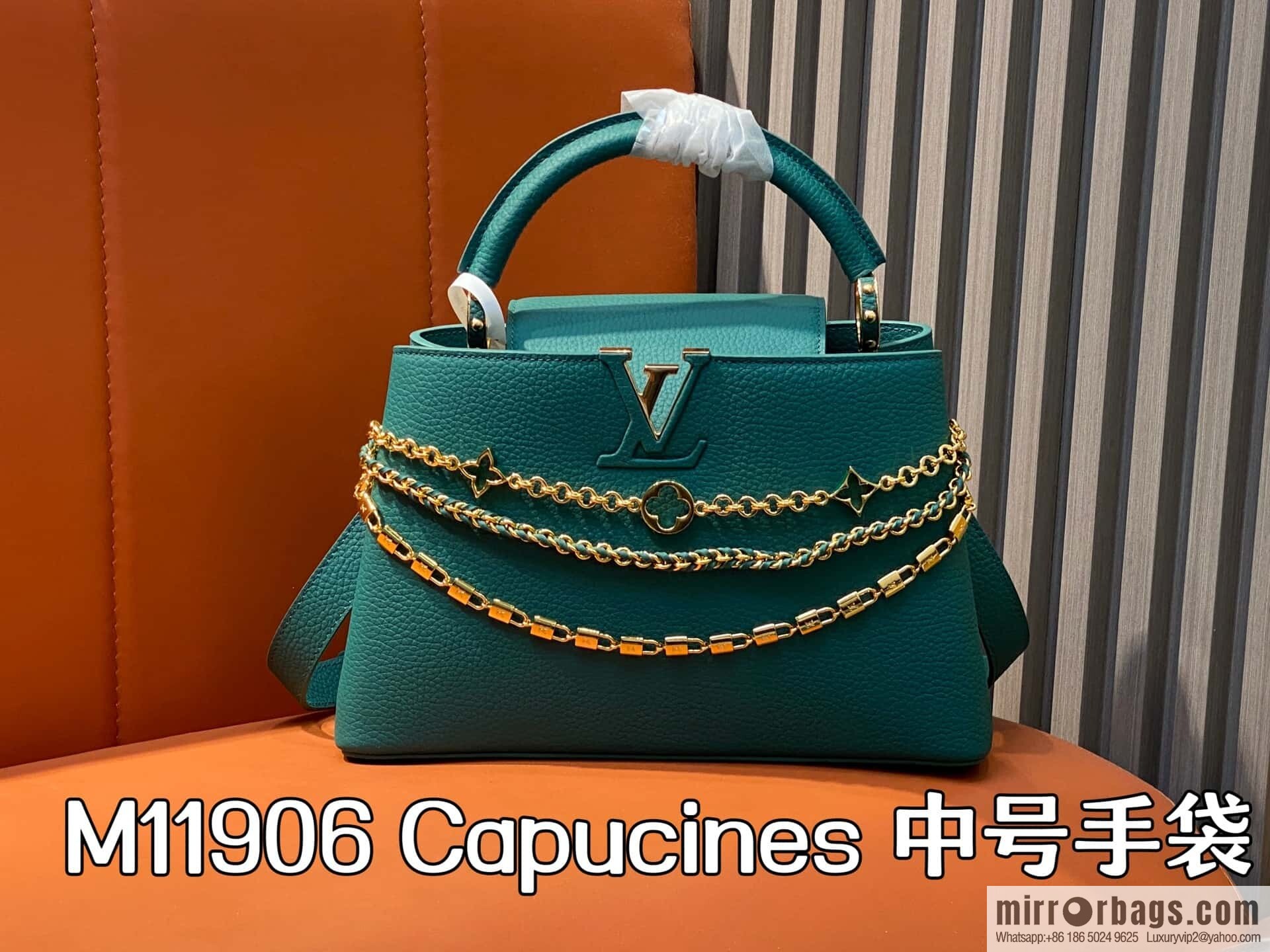 [Original order boutique] M11906 green, full leather cap, English style, this Capucines medium handbag.