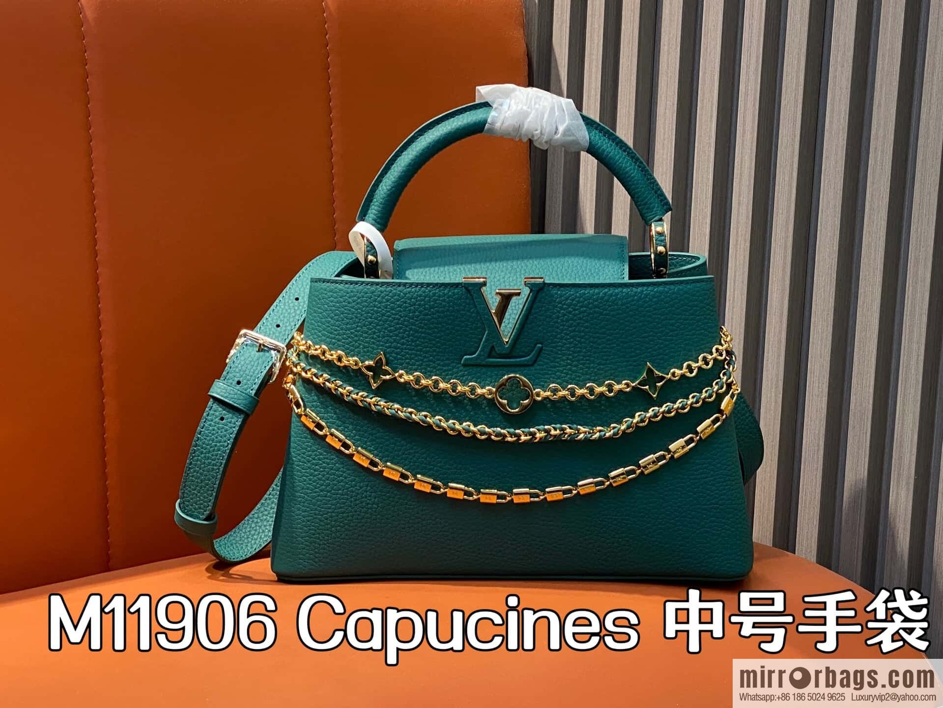 [Original order boutique] M11906 green, full leather cap, English style, this Capucines medium handbag.