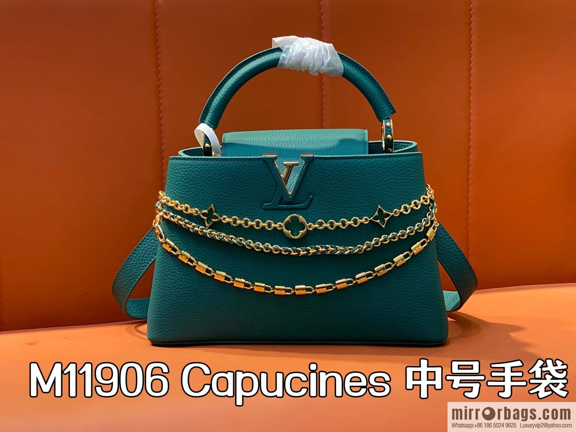 [Original order boutique] M11906 green, full leather cap, English style, this Capucines medium handbag.