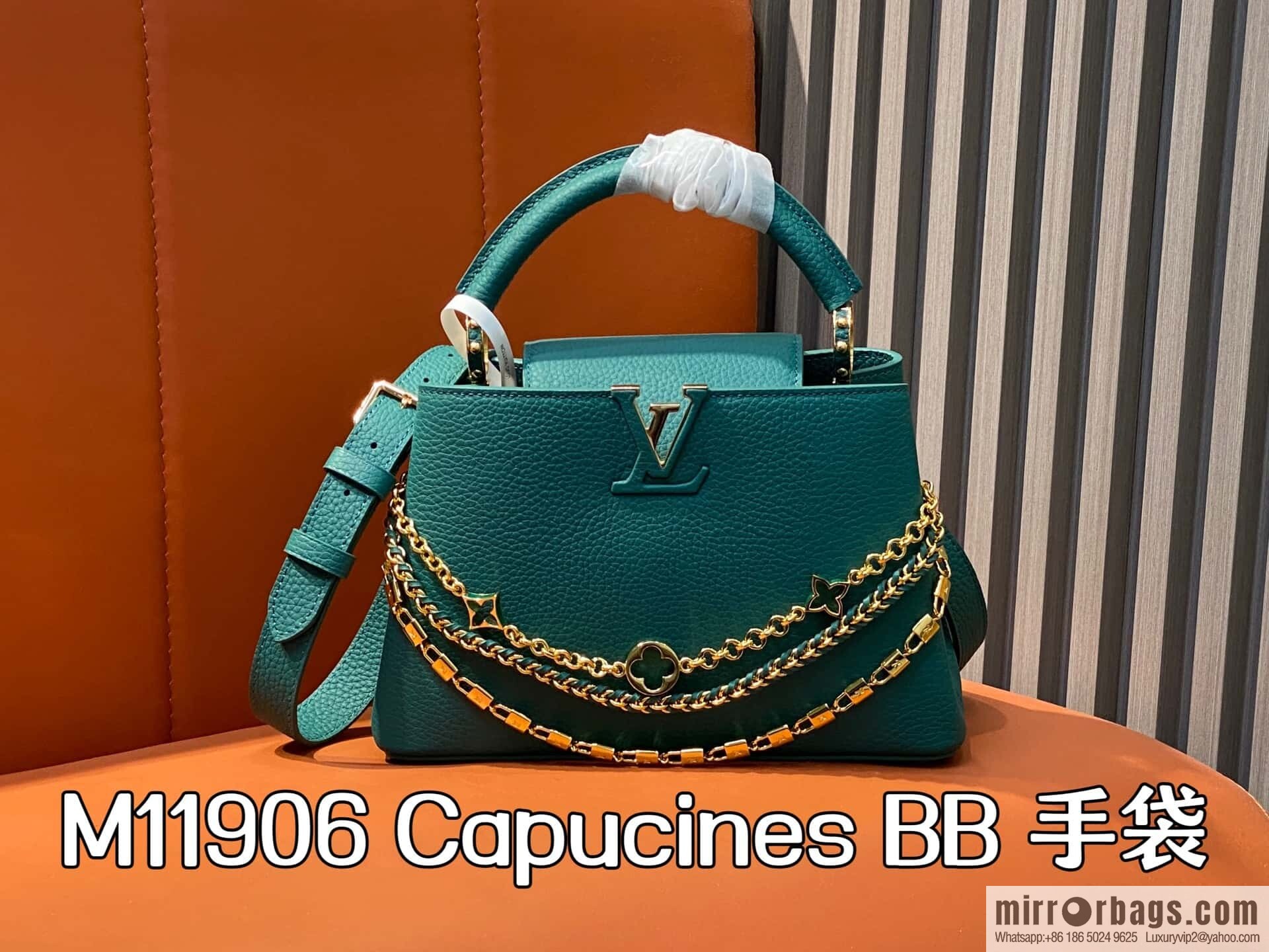 [Original order boutique] M11906 green, full leather cap, this Capucines BB handbag