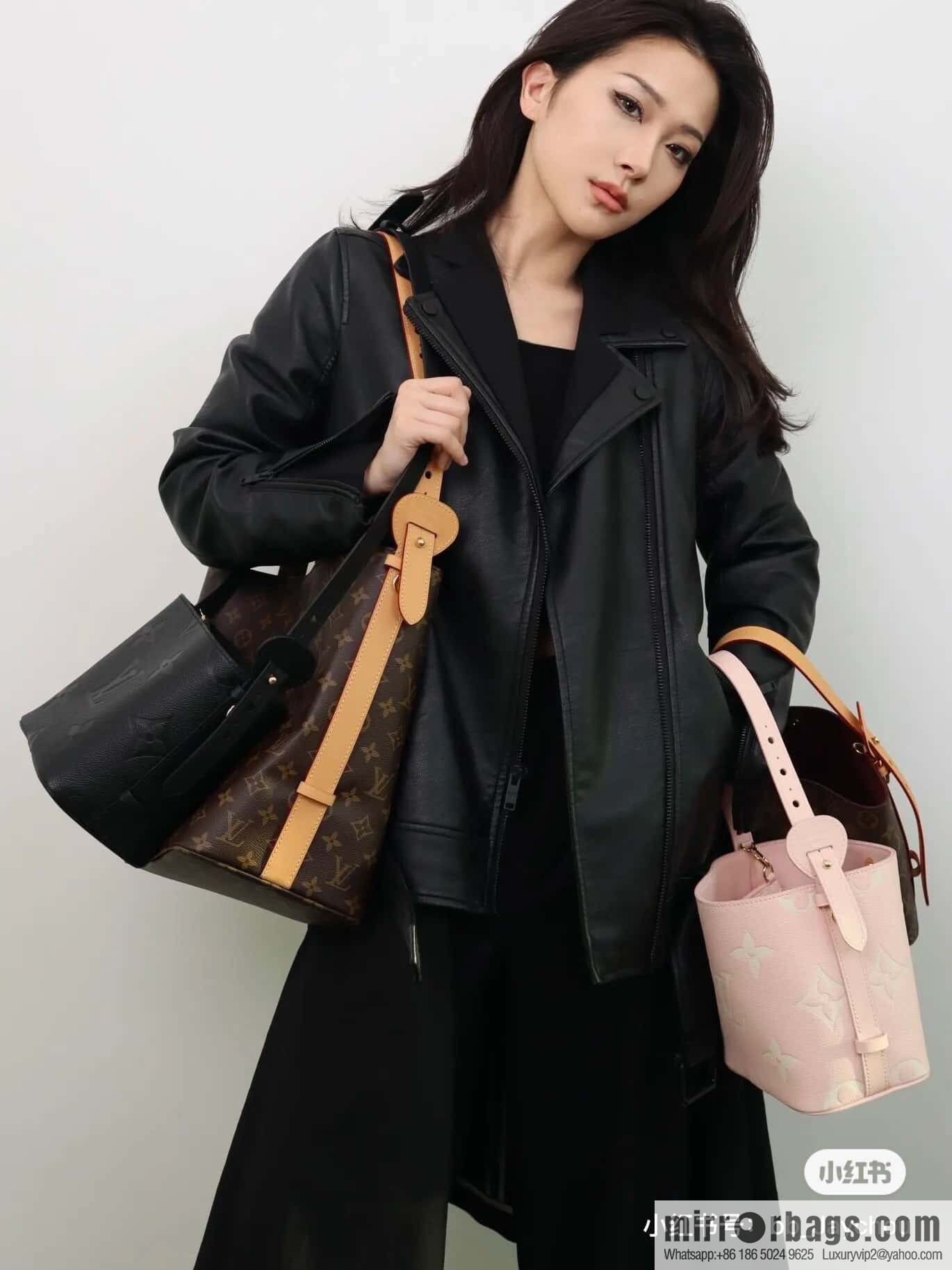 [Original order boutique] M14356 light pink silk screen, full leather bucket bag ALL IN BB bucket handbag