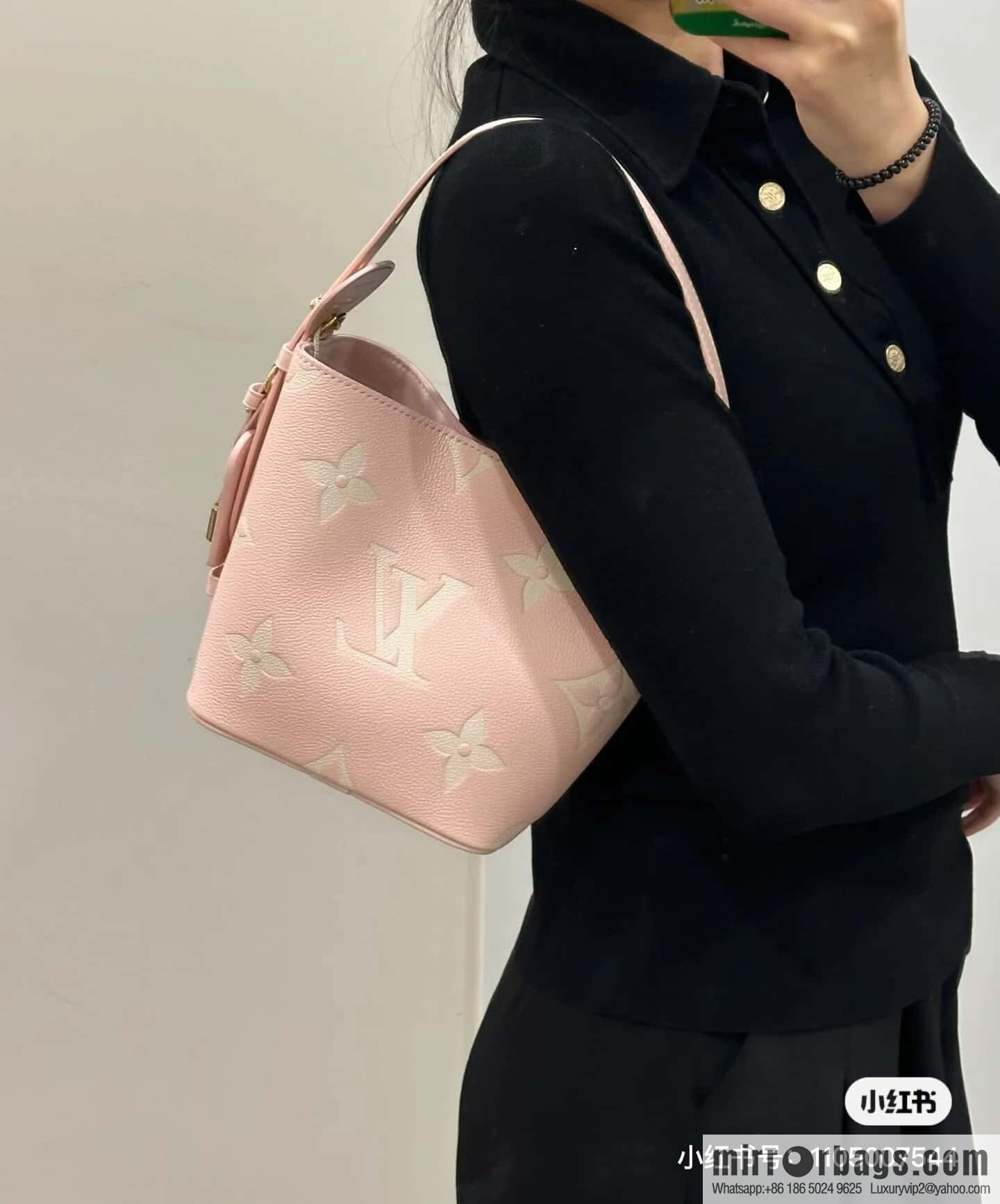 [Original order boutique] M14356 light pink silk screen, full leather bucket bag ALL IN BB bucket handbag