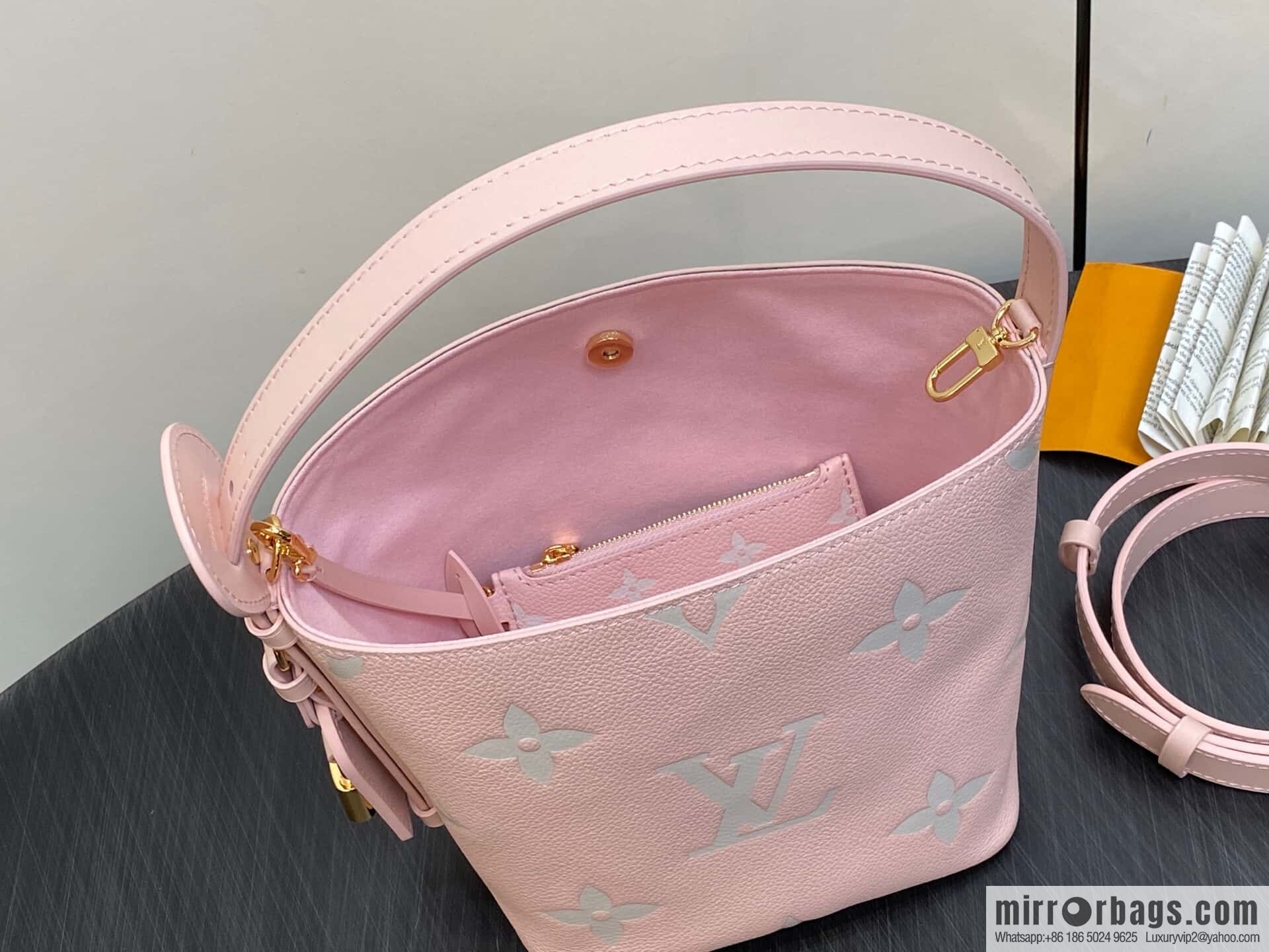 [Original order boutique] M14356 light pink silk screen, full leather bucket bag ALL IN BB bucket handbag