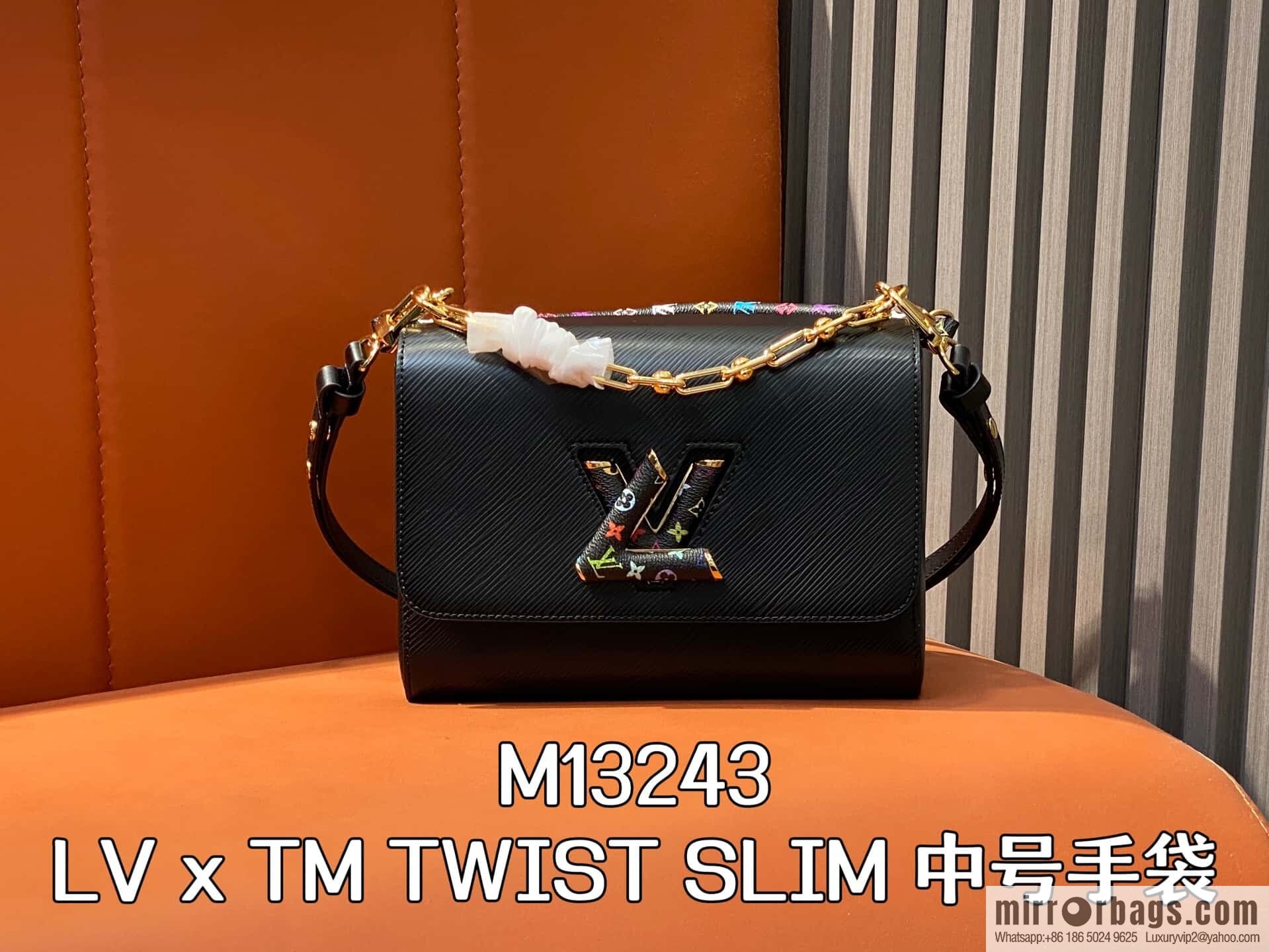 [Original order boutique] M13243 black color, black water ripple, the new LV x TM TWIST SLIM medium handbag of the season