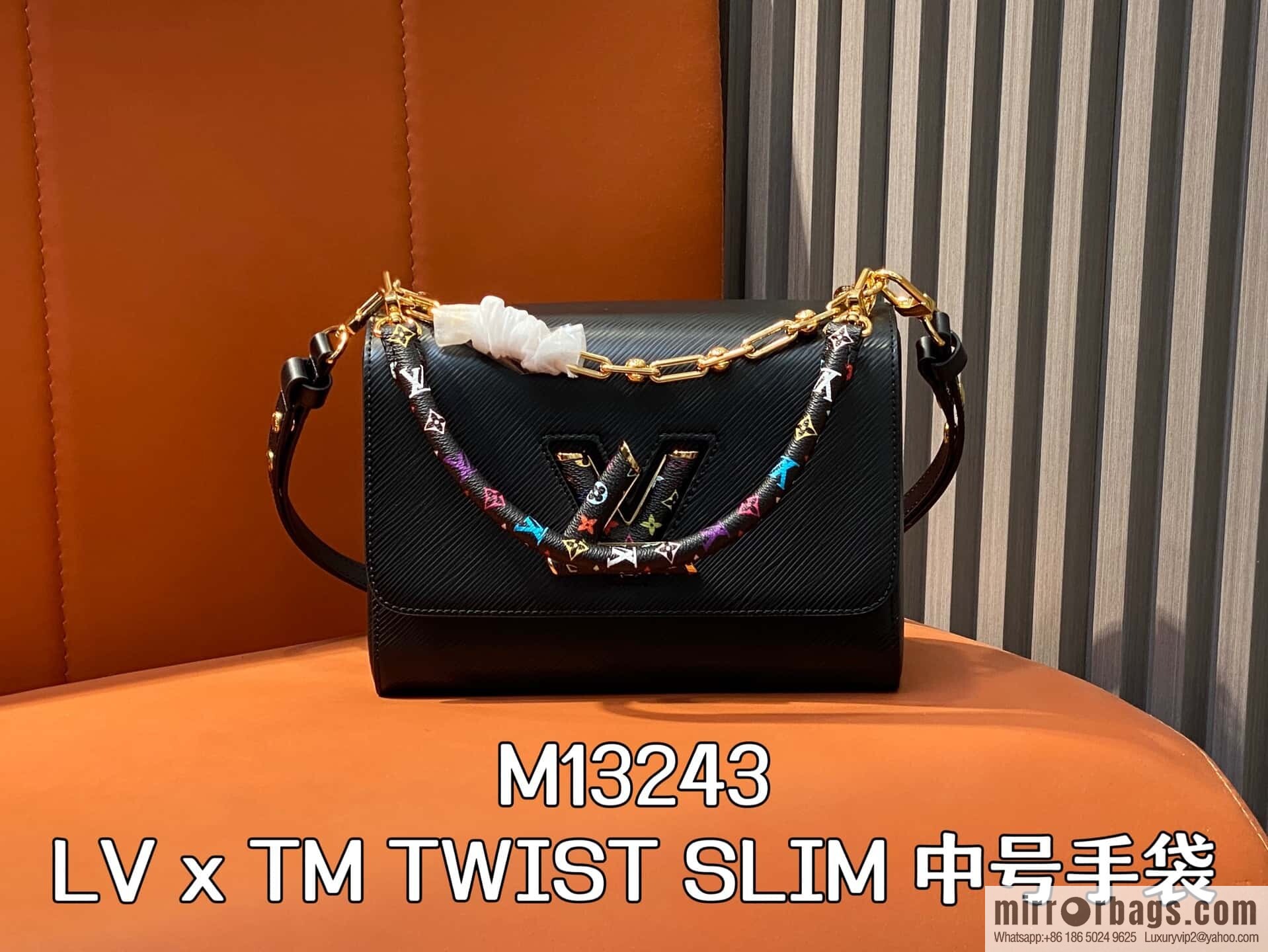 [Original order boutique] M13243 black color, black water ripple, the new LV x TM TWIST SLIM medium handbag of the season