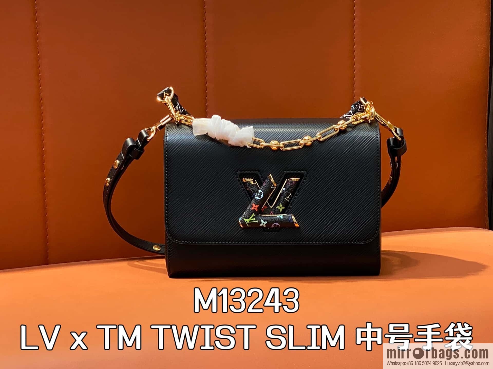 [Original order boutique] M13243 black color, black water ripple, the new LV x TM TWIST SLIM medium handbag of the season