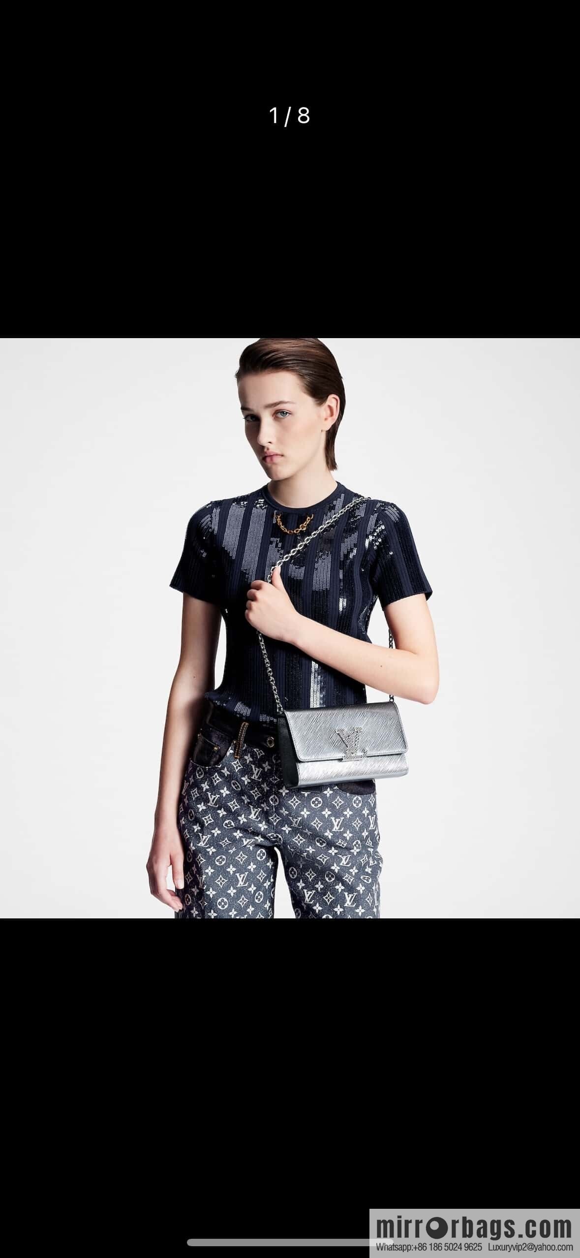[Original order boutique] M23756 silver water ripple, chain bag sbwPochette Louise chain bag (mirror patent leather)