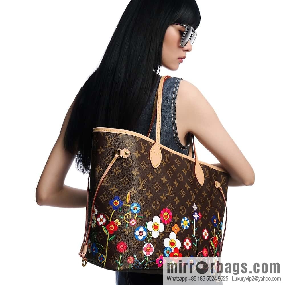 [Original order boutique] M13271 presbyopia, silk screen flower shopping bag NEVERFULL medium handbag
