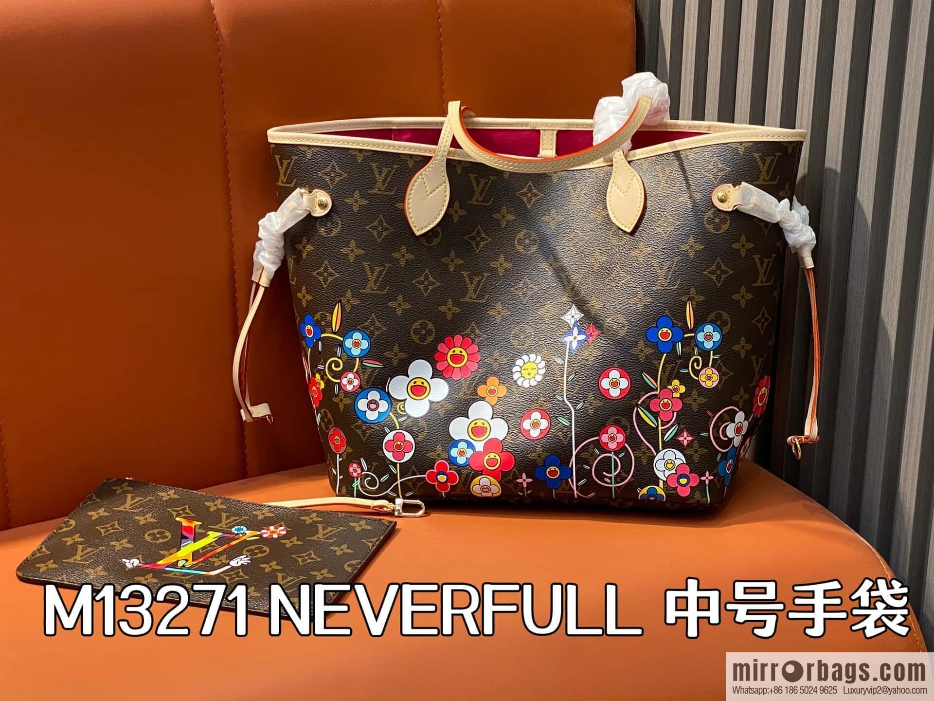 [Original order boutique] M13271 presbyopia, silk screen flower shopping bag NEVERFULL medium handbag