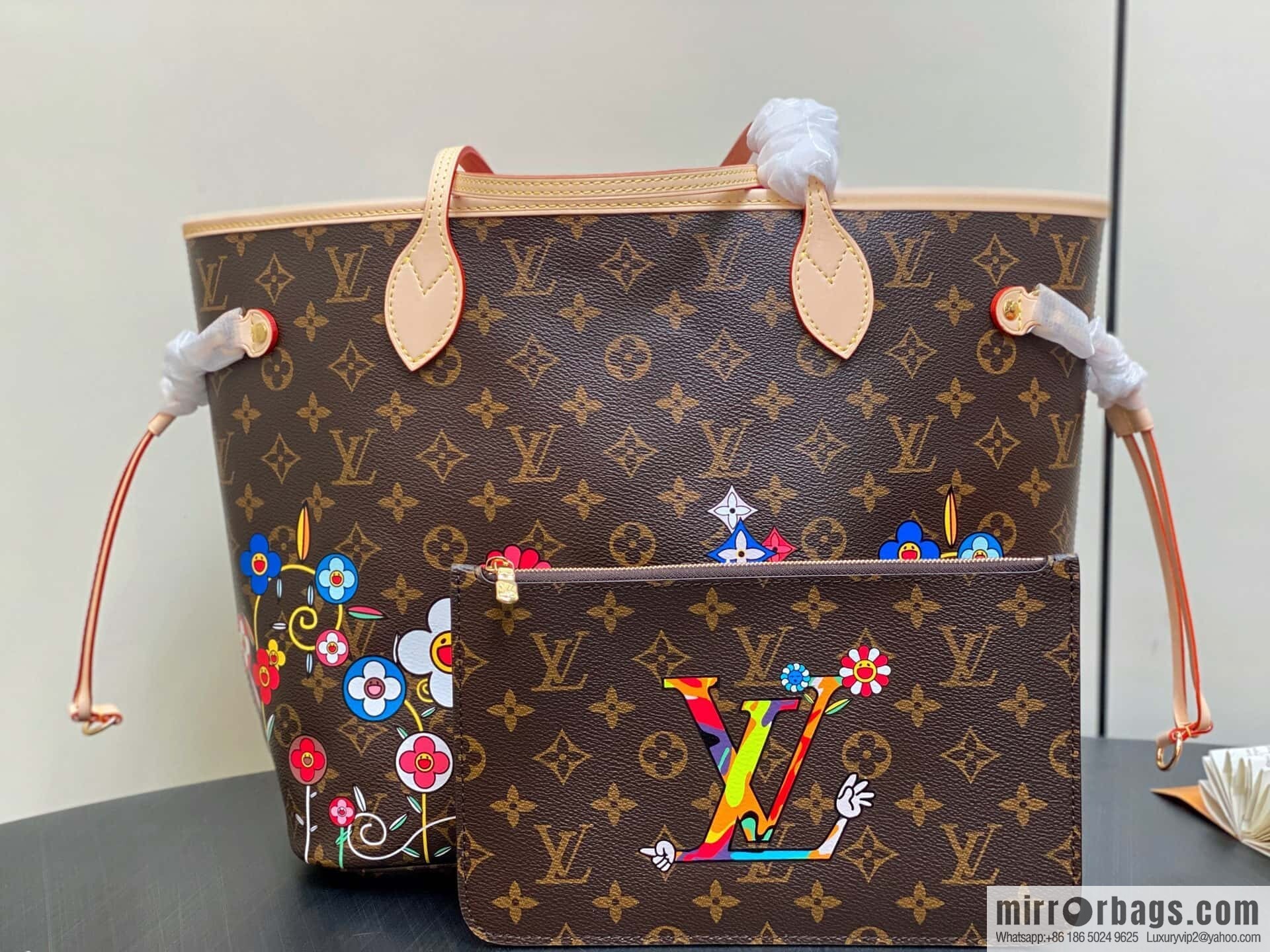 [Original order boutique] M13271 presbyopia, silk screen flower shopping bag NEVERFULL medium handbag