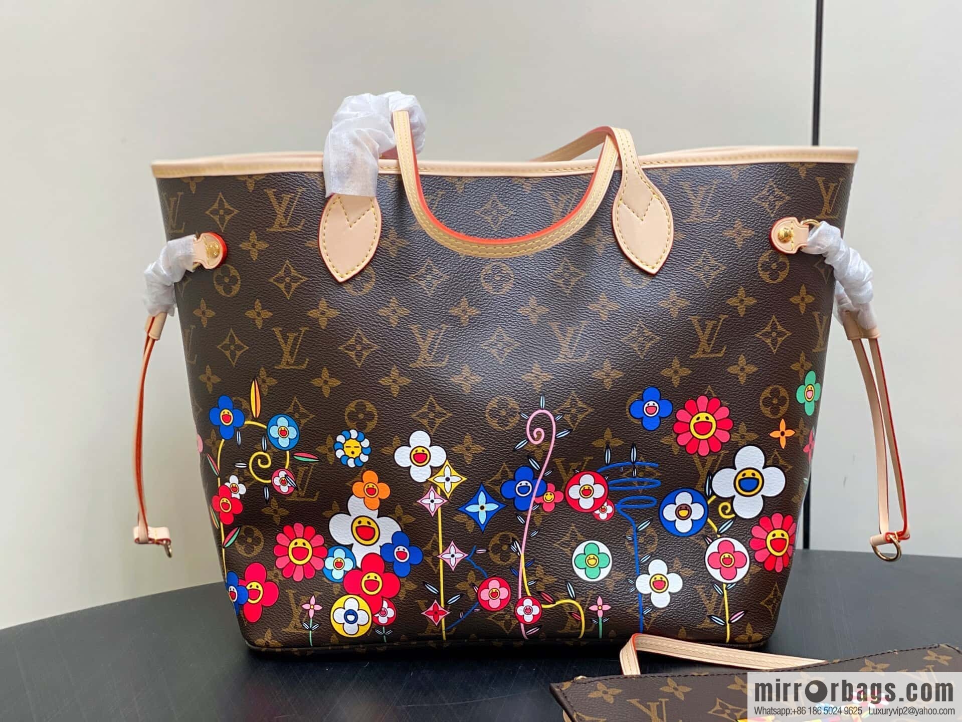 [Original order boutique] M13271 presbyopia, silk screen flower shopping bag NEVERFULL medium handbag