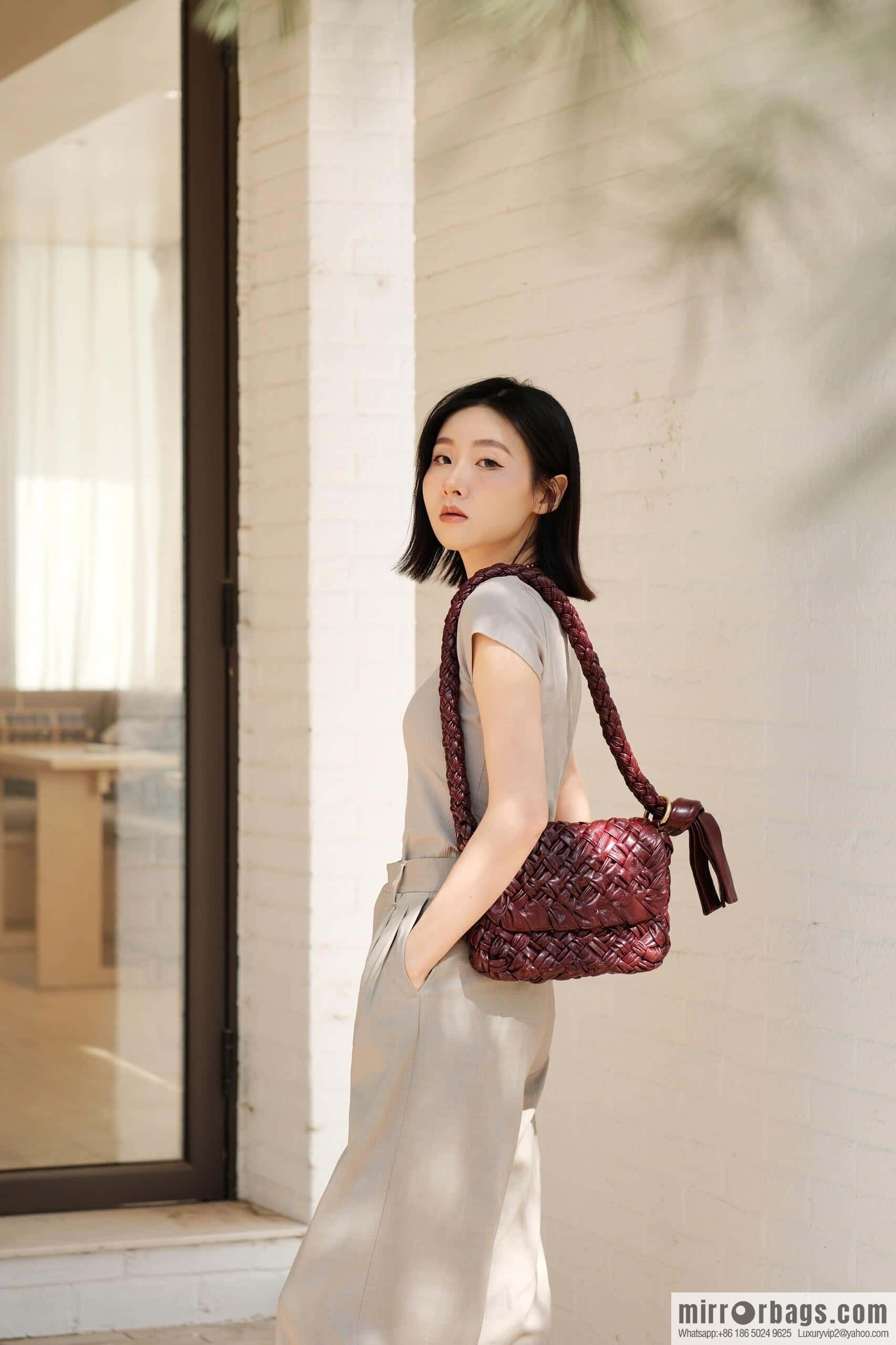 BV Kalimero Citta Handbag 785797 Barolo Burgundy