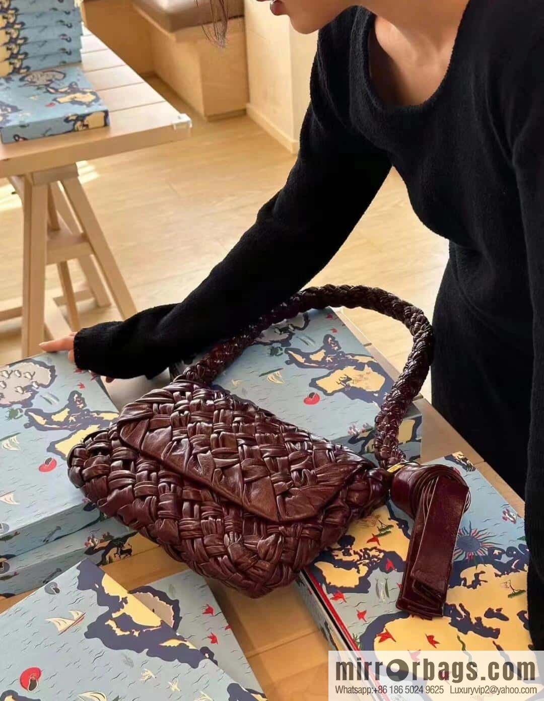 BV Kalimero Citta Handbag 785797 Barolo Burgundy