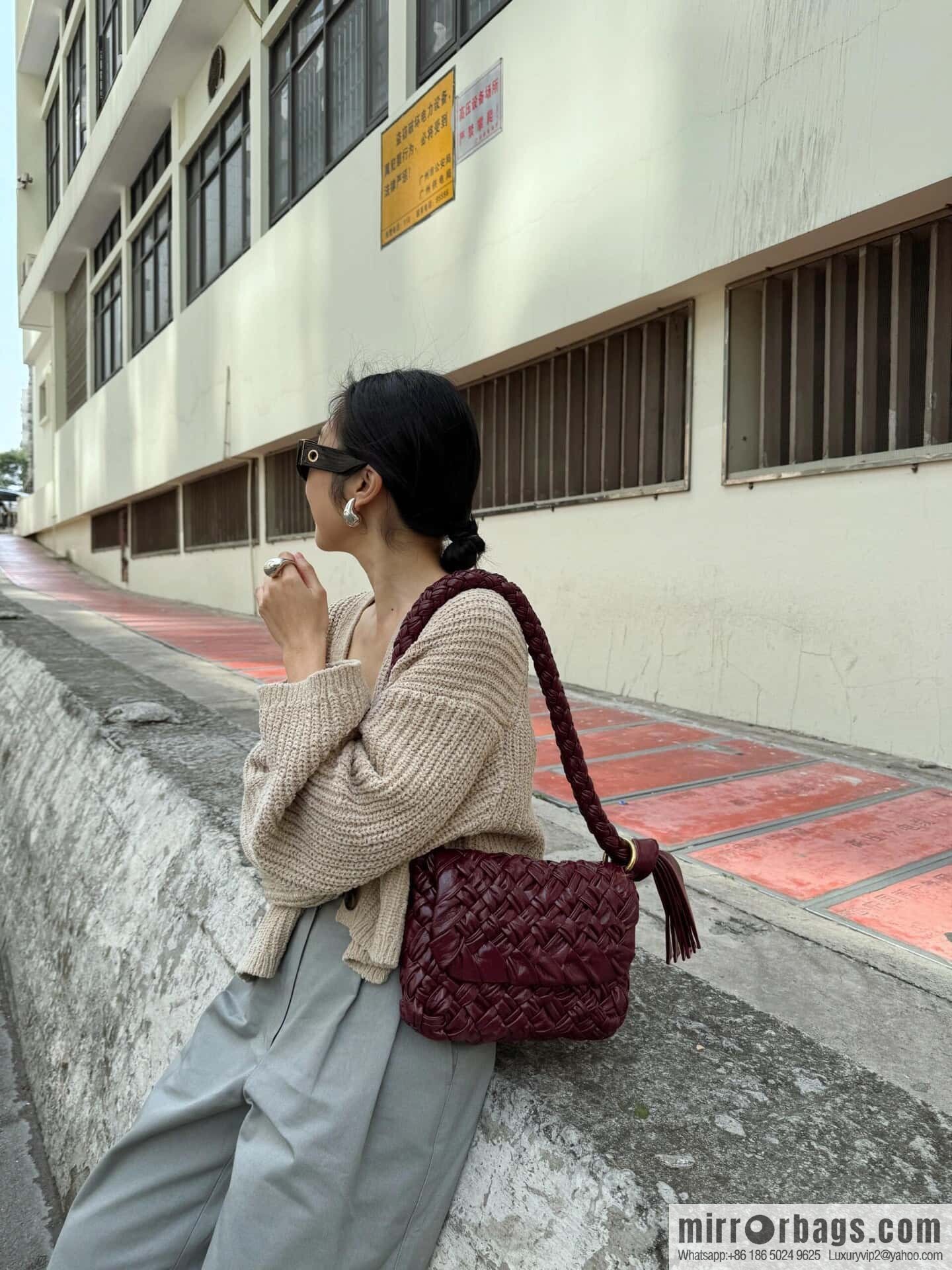 BV Kalimero Citta Handbag 785797 Barolo Burgundy