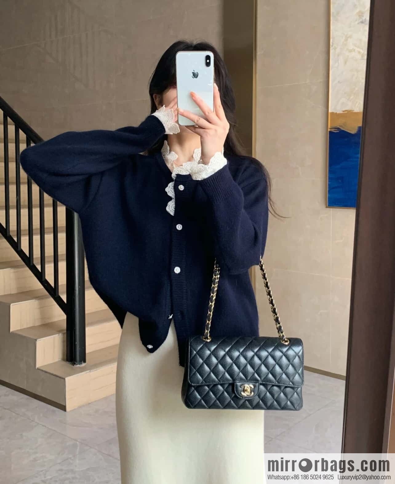 ℂ𝔽 𝗖𝗹𝗮𝘀𝘀𝗶𝗰 𝗙𝗹𝗮𝗽 | Original Litchi Pattern 🐂 Medium, Black Gold 🖤 A01112