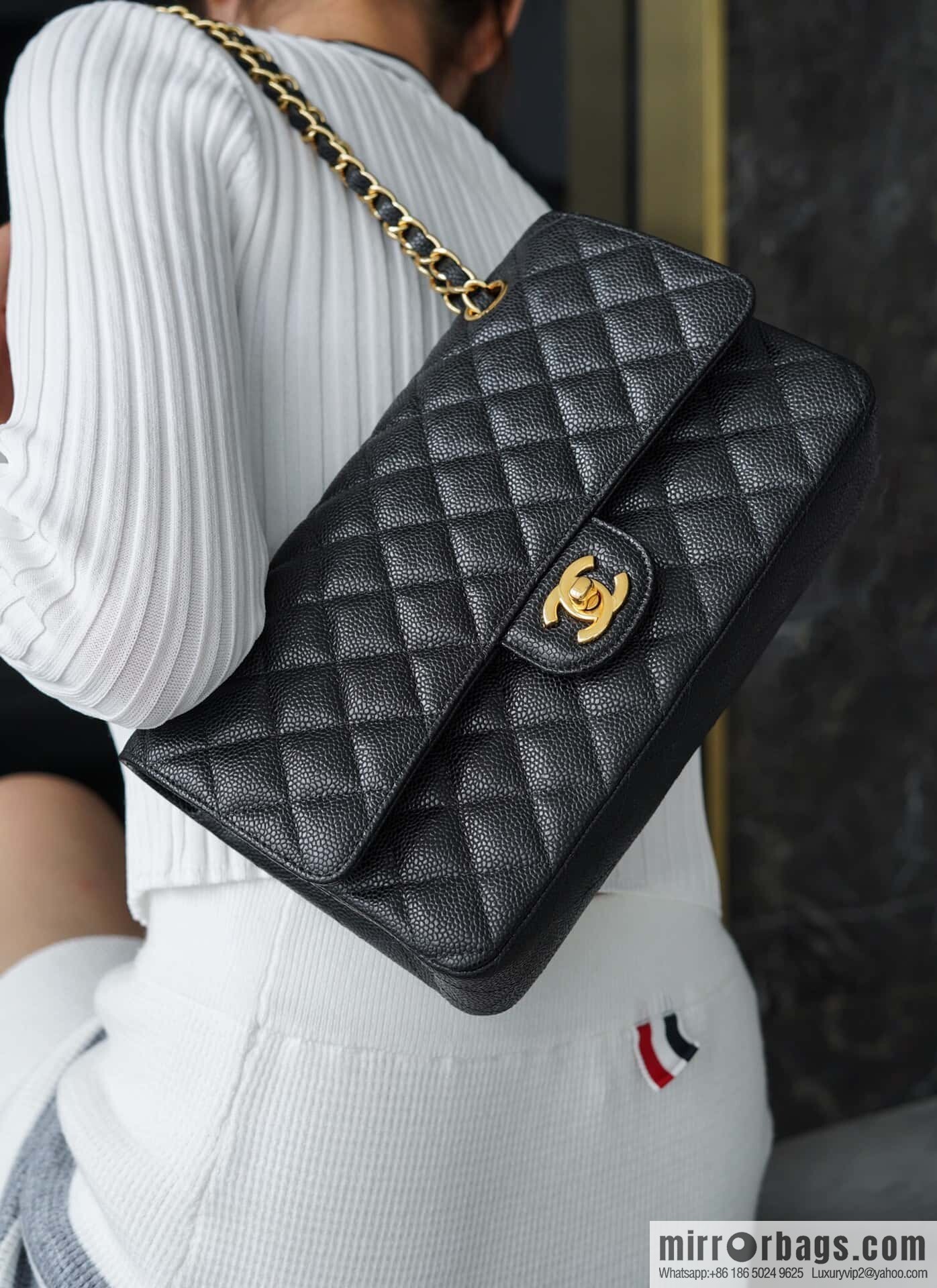 Classic Flap, black gold, large ball pattern 〰️ A01112