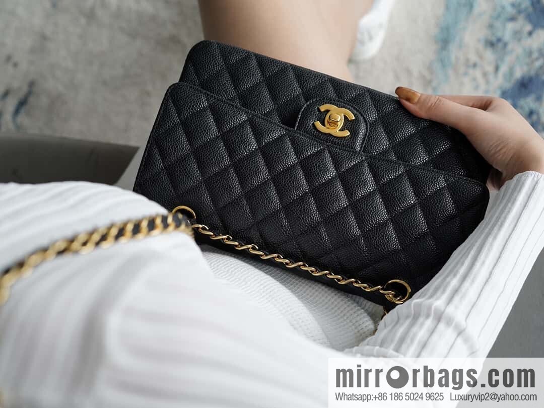 Classic Flap, black gold, large ball pattern 〰️ A01112