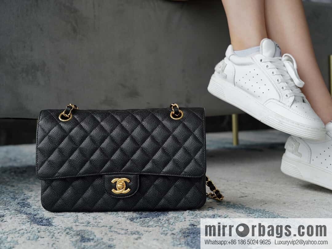 Classic Flap, black gold, large ball pattern 〰️ A01112