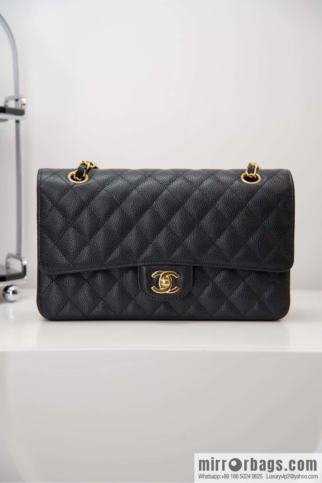 Classic Flap, black gold, large ball pattern 〰️ A01112